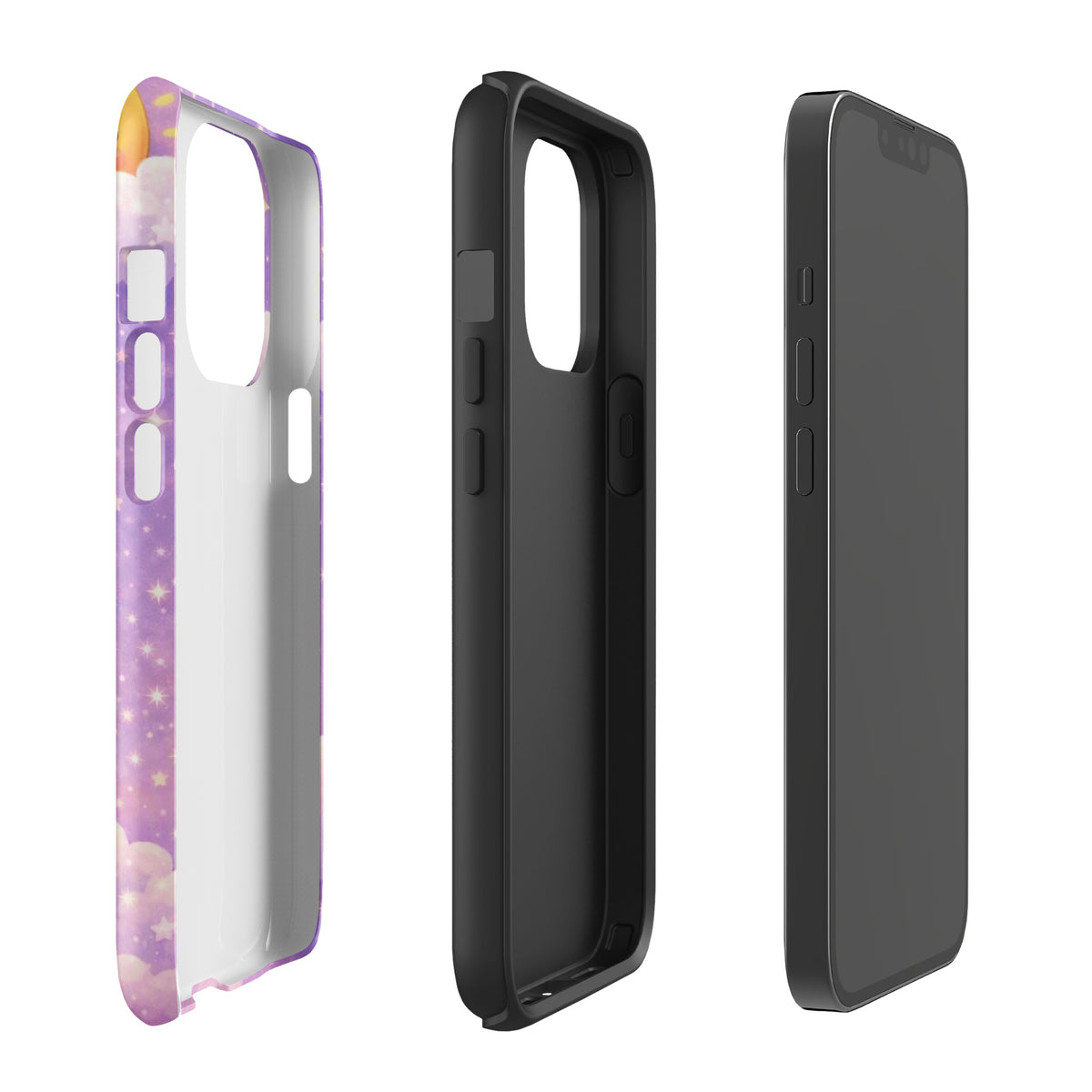 Phone Case for iPhone with cozy dreamy bunny moon design, featuring pastel clouds, crescent moon, and stars. Cute and durable protection.