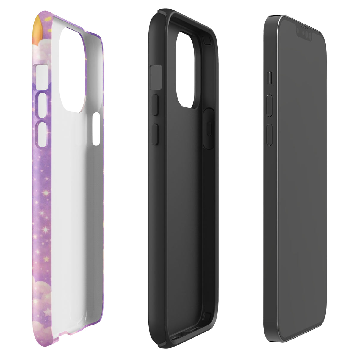 Phone Case with dreamy bunny moon design for iPhone, pastel sky and stars