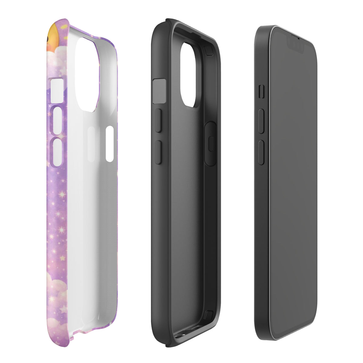 Phone Case for iPhone with cute bunny and moon design on pastel sky background