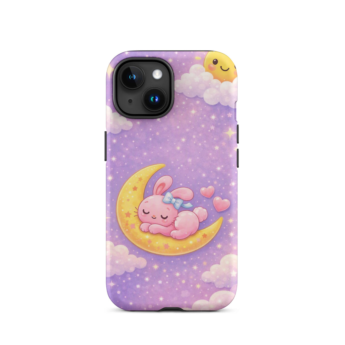 Phone Case with dreamy bunny on crescent moon design, perfect for iPhone lovers seeking cute celestial protection.