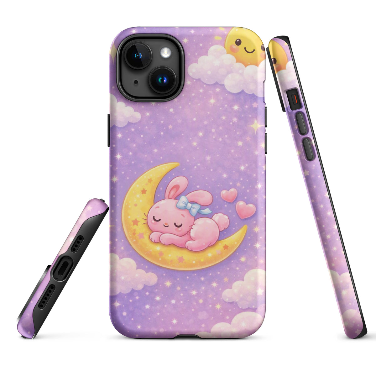 Phone Case for iPhone with dreamy bunny moon design and stars, cozy and cute celestial artwork.