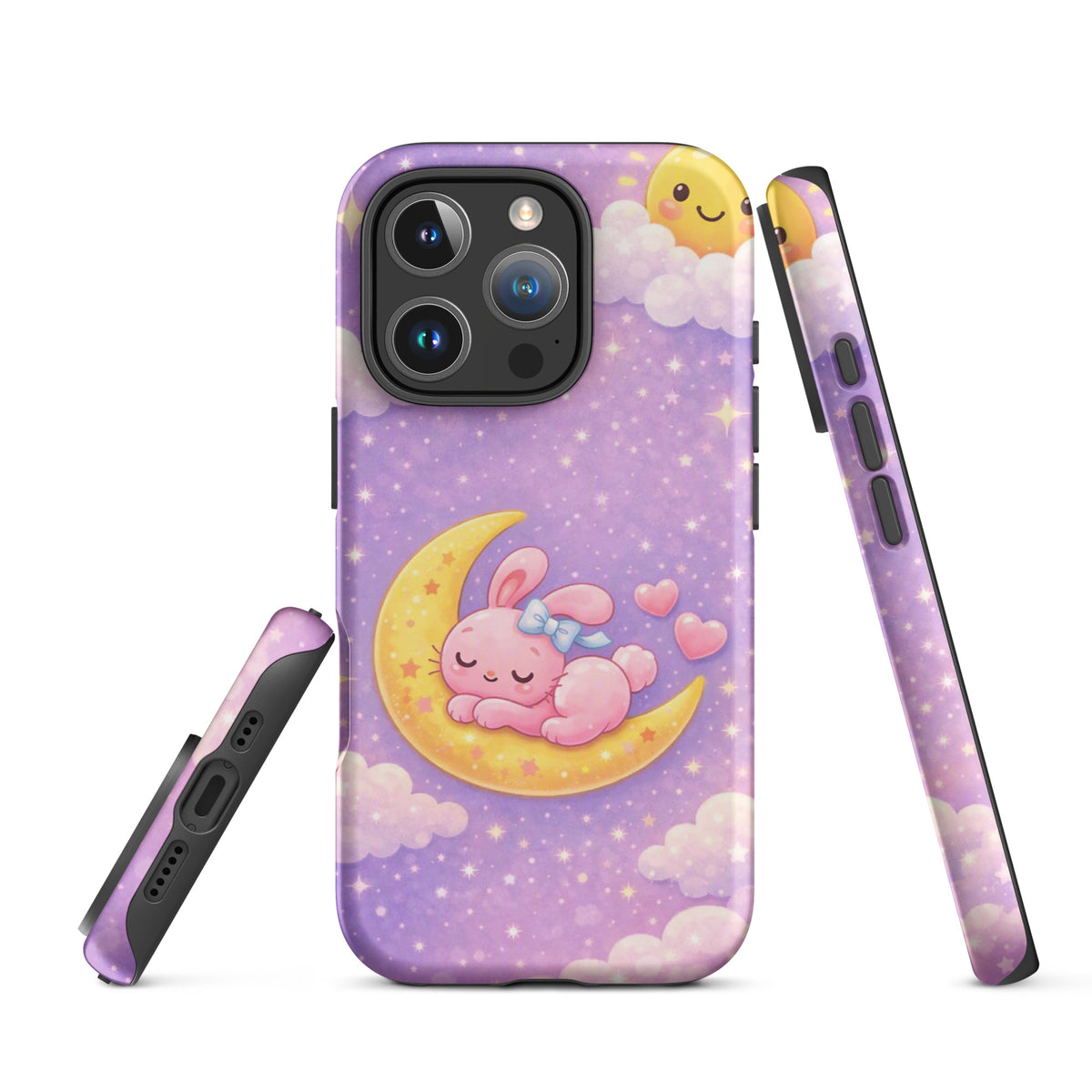 Phone Case for iPhone with cute bunny moon design, pastel stars, and cozy celestial theme for protection and charm.