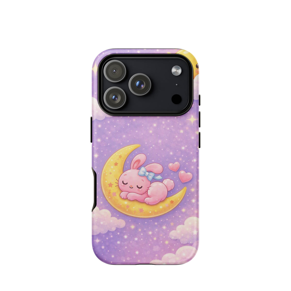 Phone Case with Cute Cozy Bunny Design on Crescent Moon