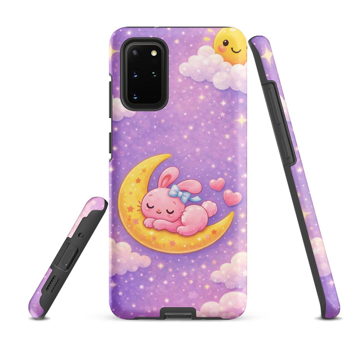 Phone Case for Samsung Galaxy with cute bunny moon design on purple starry background