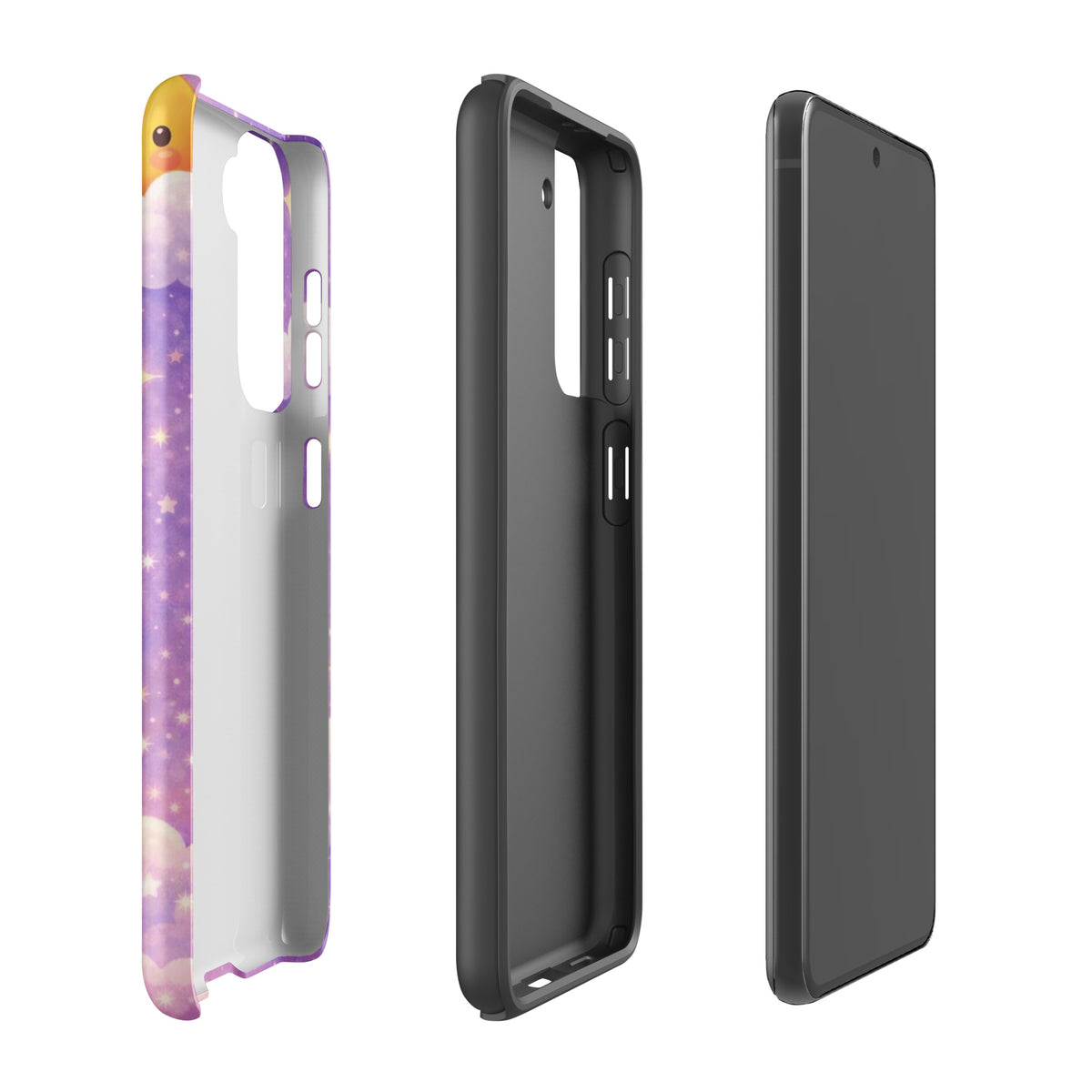 Phone Case for Samsung Galaxy with Cute Bunny Moon Design, featuring celestial pastel night sky with bunny on crescent moon.