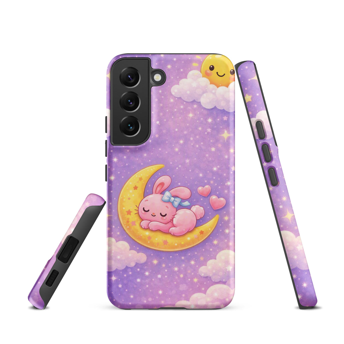 Phone Case for Samsung Galaxy with dreamy bunny moon design and celestial stars in pastel colors