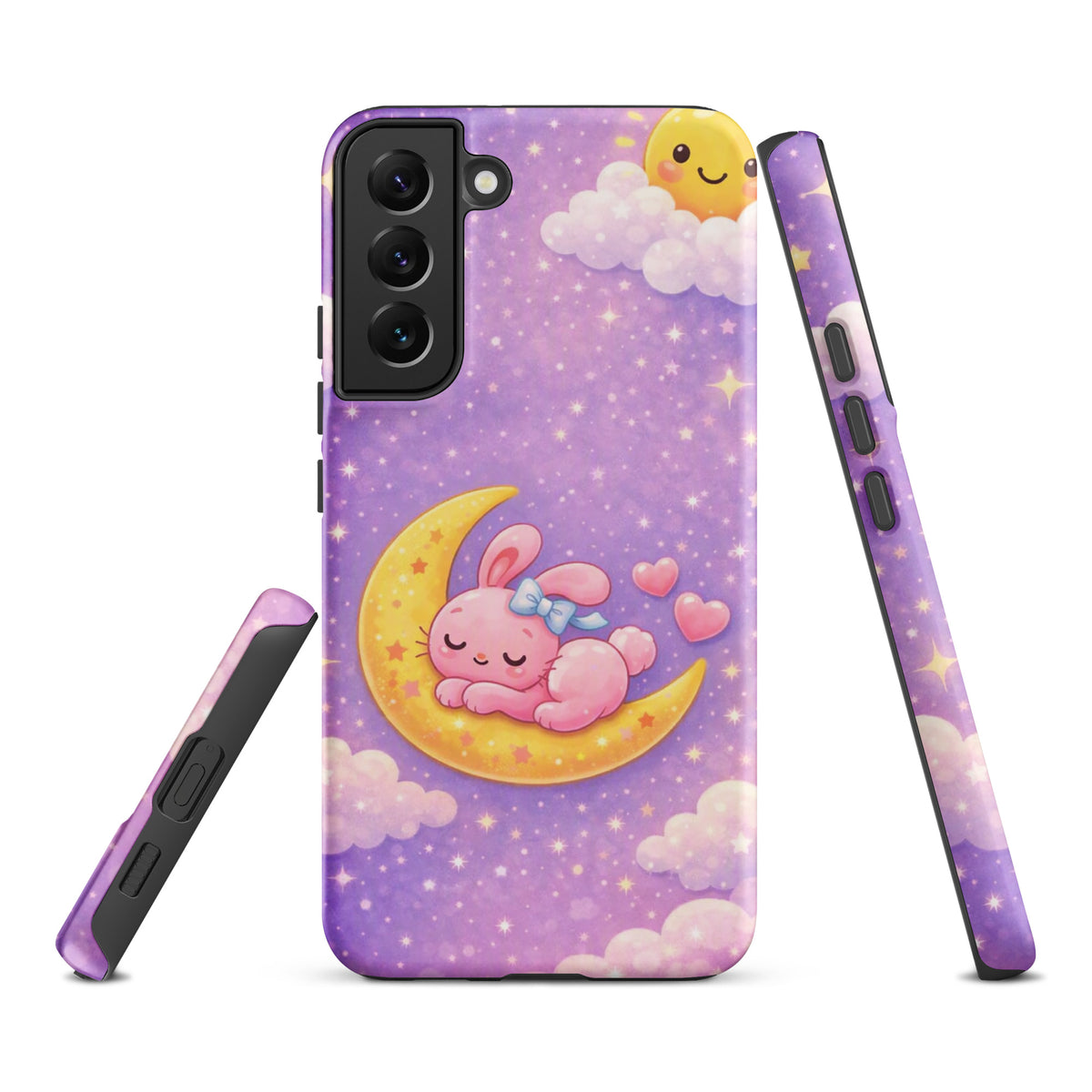 Cute Phone Case for Samsung Galaxy with dreamy bunny moon design, featuring pastel sky and celestial details for style and protection.