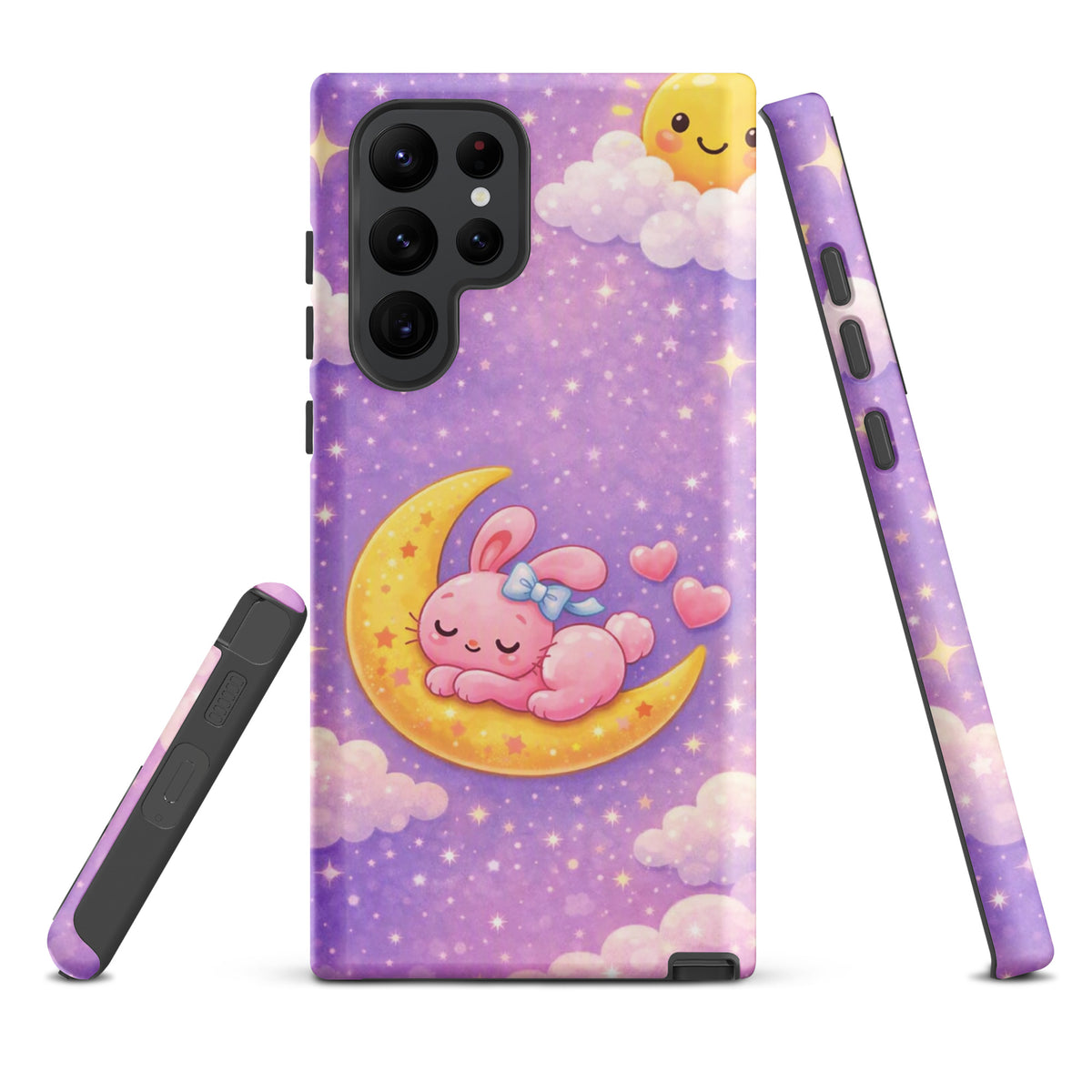 Phone Case for Samsung Galaxy with dreamy bunny moon design on a pastel sky, perfect for charm and protection.