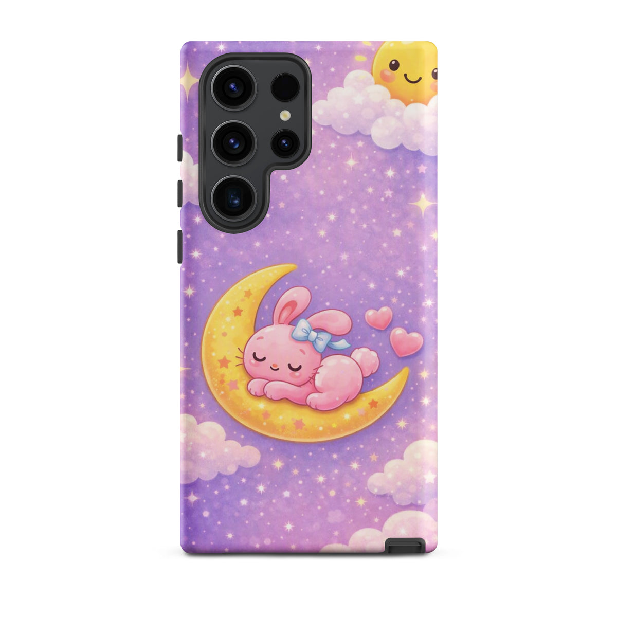 Phone Case for Samsung Galaxy with dreamy bunny on crescent moon design, perfect for adding charm and protection.