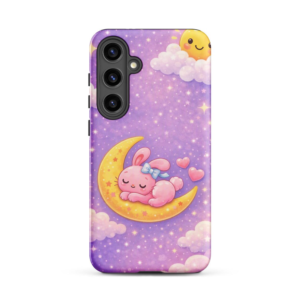Phone Case with dreamy bunny and moon design for Samsung Galaxy.