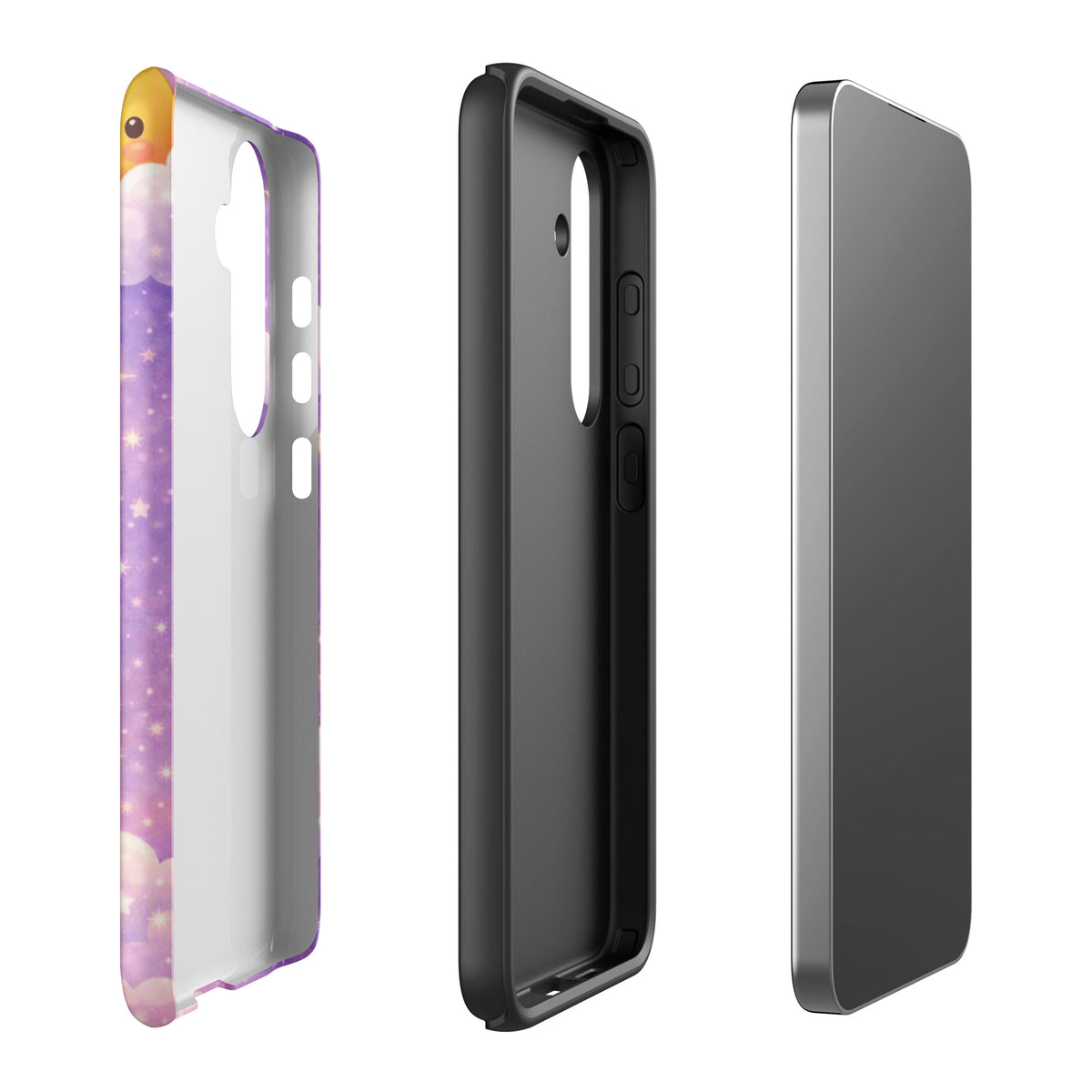 Phone Case for Samsung Galaxy with cute bunny moon design showing inside and outside details on white background.