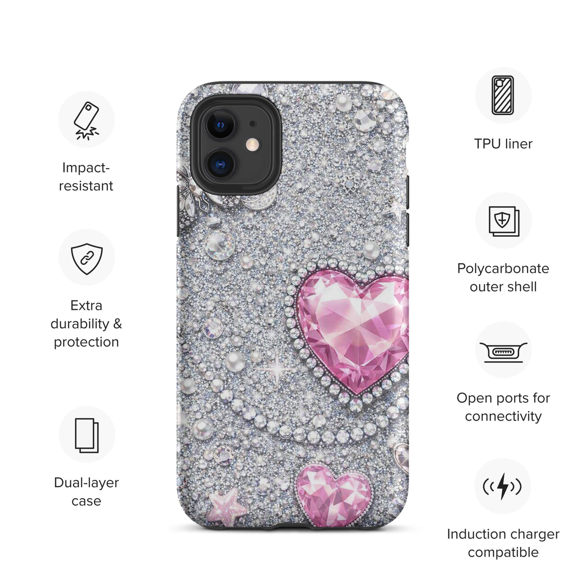 Phone Case for iPhone - Sparkling Heart Glam
