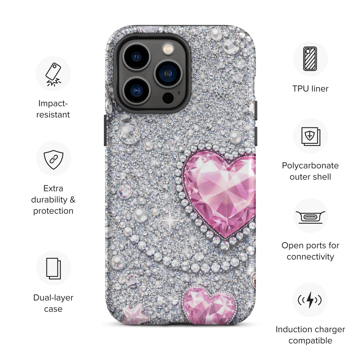 Phone Case for iPhone - Sparkling Heart Glam