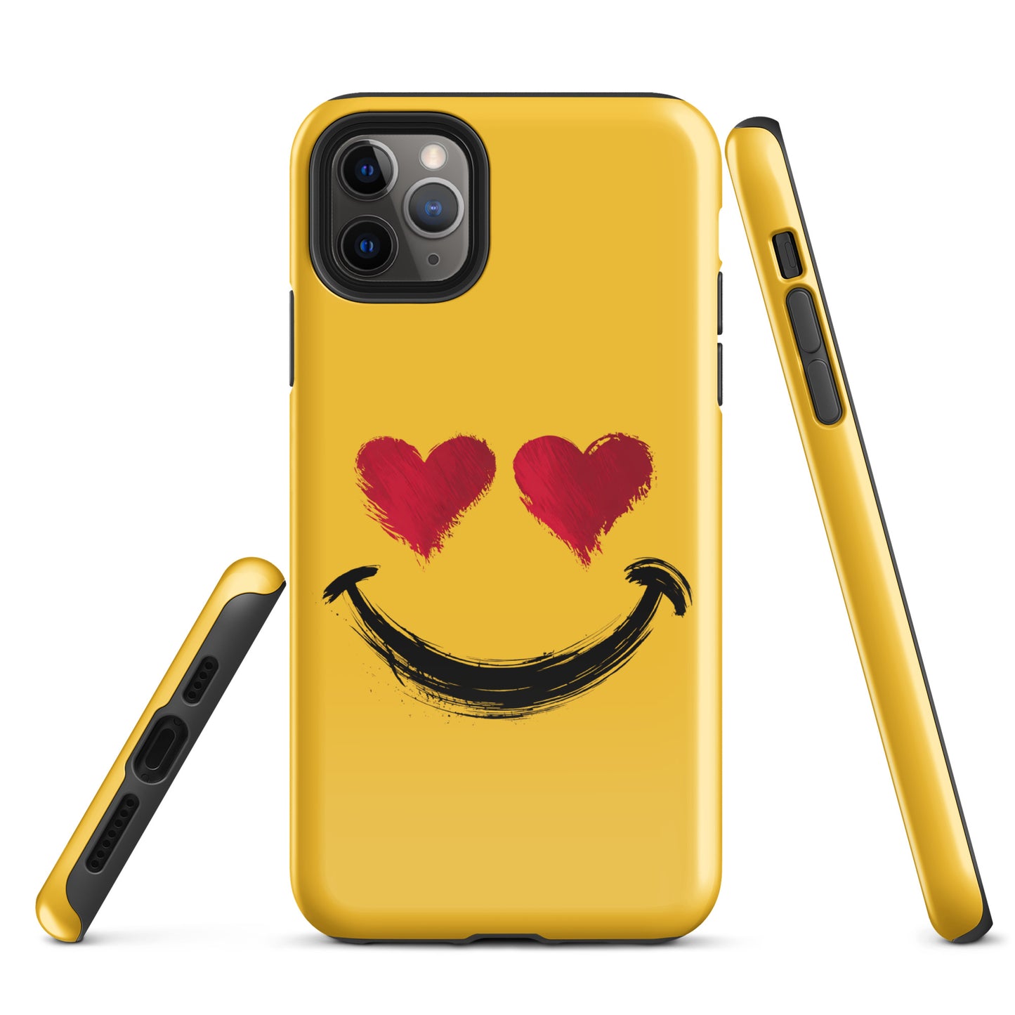 Phone Case for iPhone featuring heart-eyes smiley art with vibrant colors and playful design, premium protection accessory.