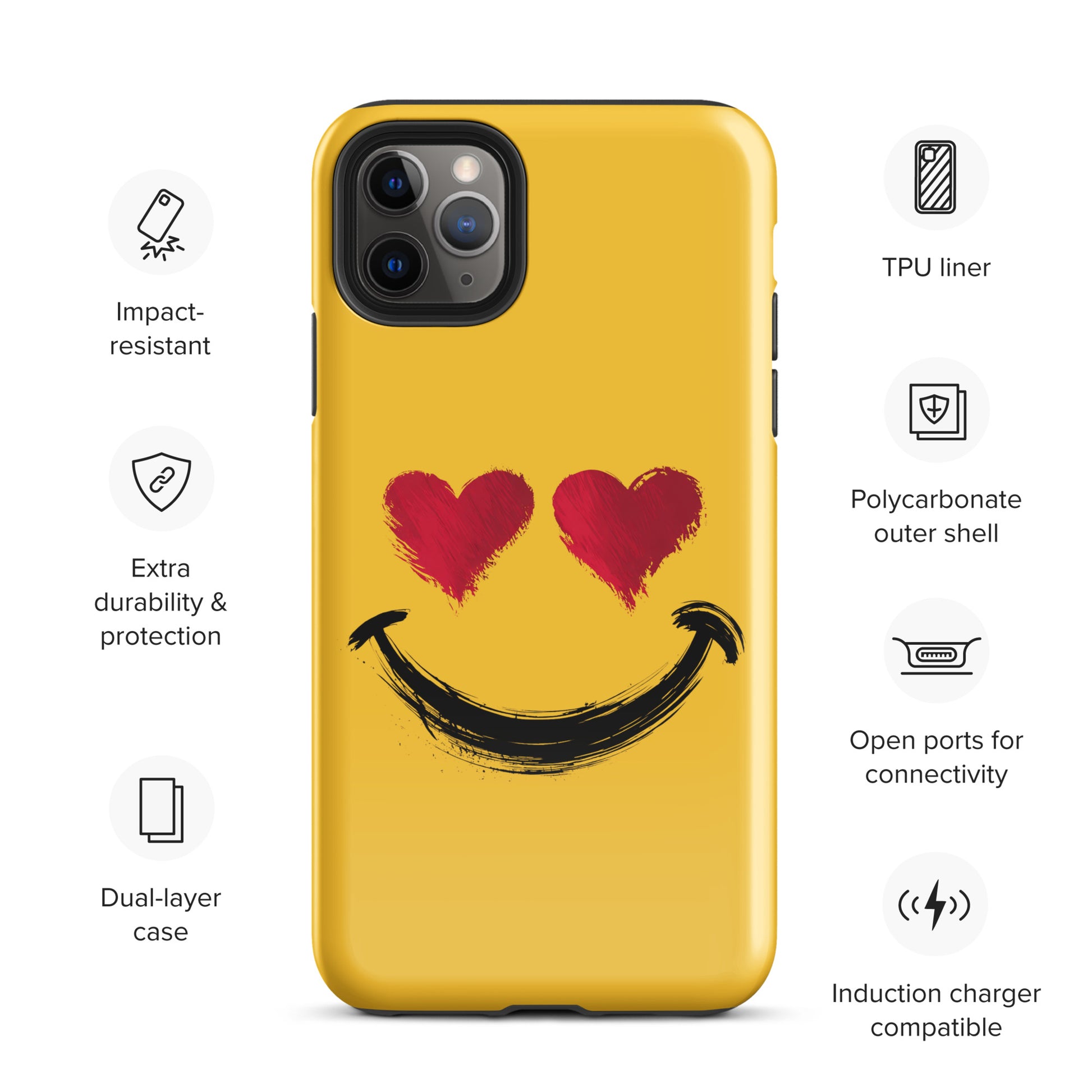 Phone Case for iPhone with Heart‑Eyes Smiley Art, featuring vibrant colors and playful design for bold style and device protection.