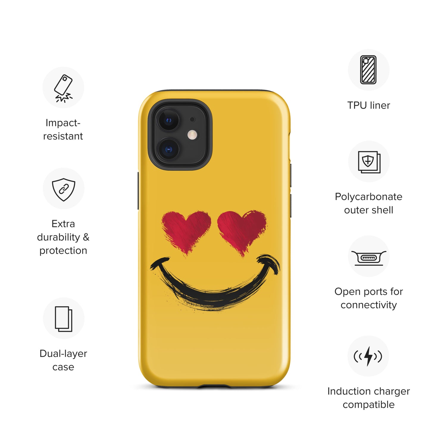 Phone Case for iPhone with heart-eyes smiley art, vibrant colors, artistic brushstroke textures, bold style, luxury accessory
