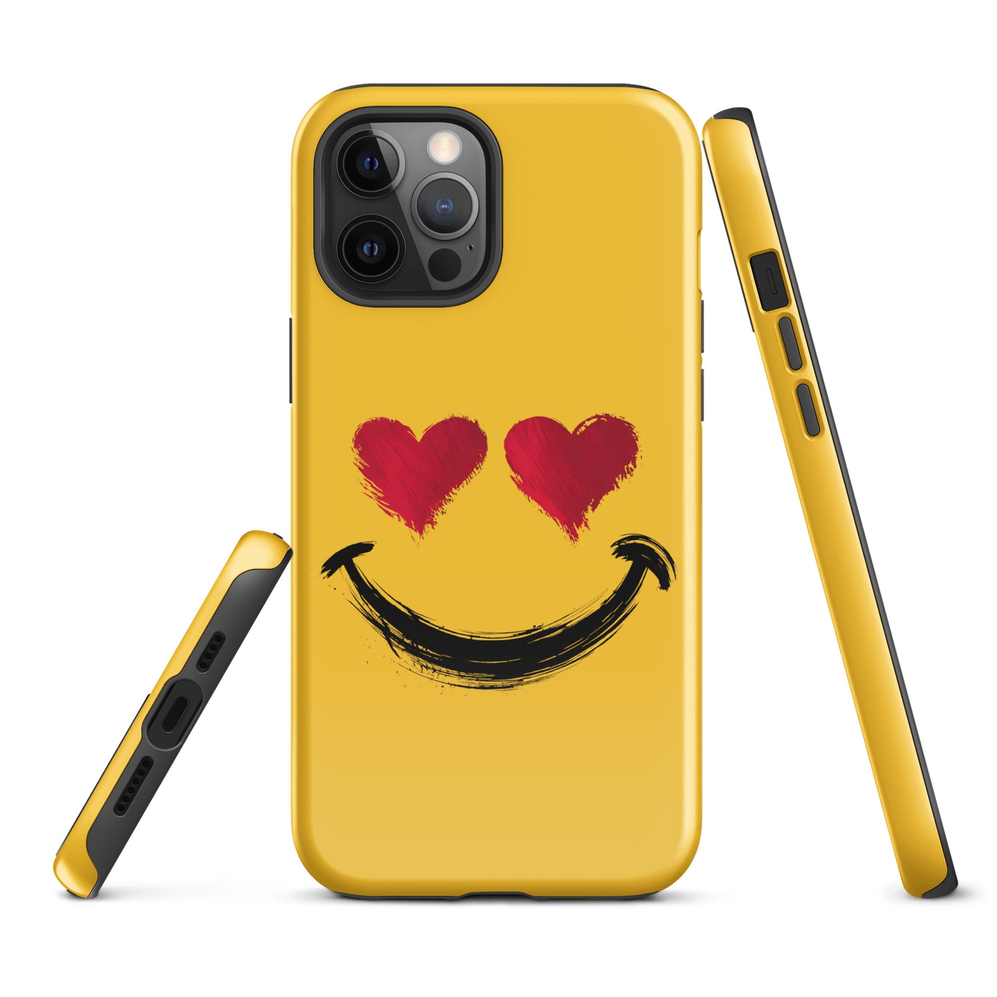 Phone Case for iPhone with Heart‑Eyes Smiley Art, bold yellow cover showcasing playful, vibrant heart design for stylish protection.