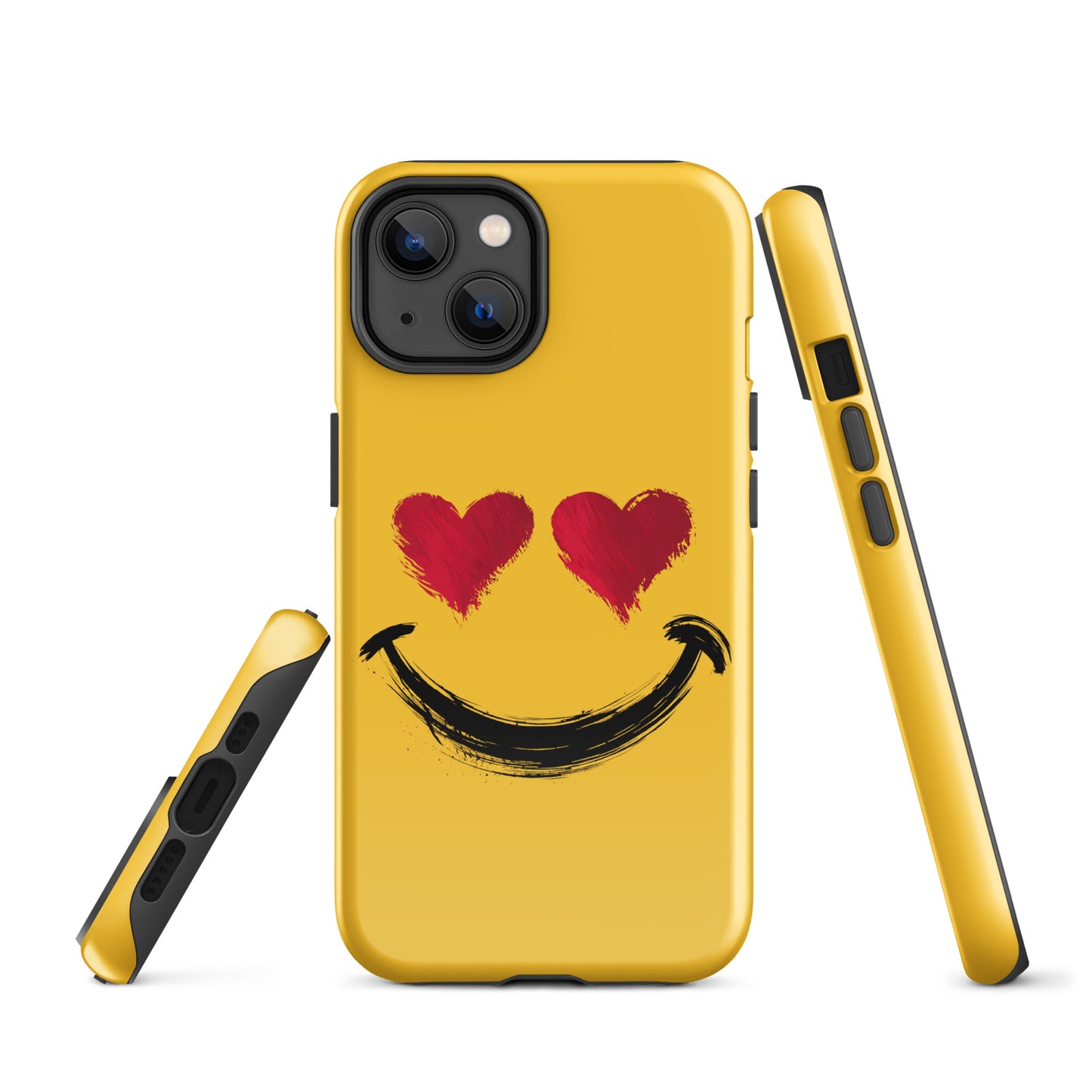 Phone Case for iPhone with heart-eyes smiley art, vibrant colors, artistic brushstroke textures, bold style accessory
