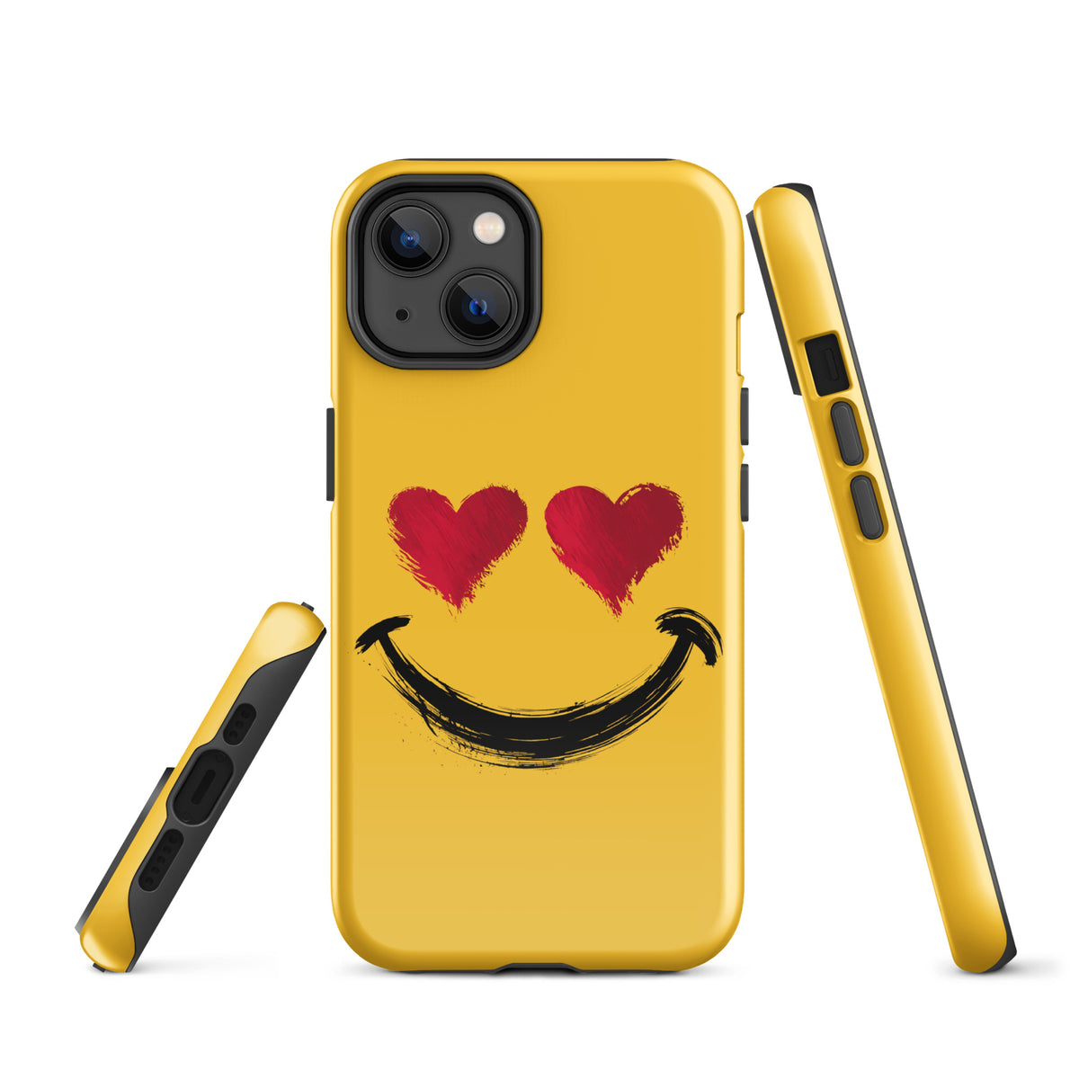 Phone Case for iPhone with heart-eyes smiley art, vibrant colors, artistic brushstroke textures, bold style accessory