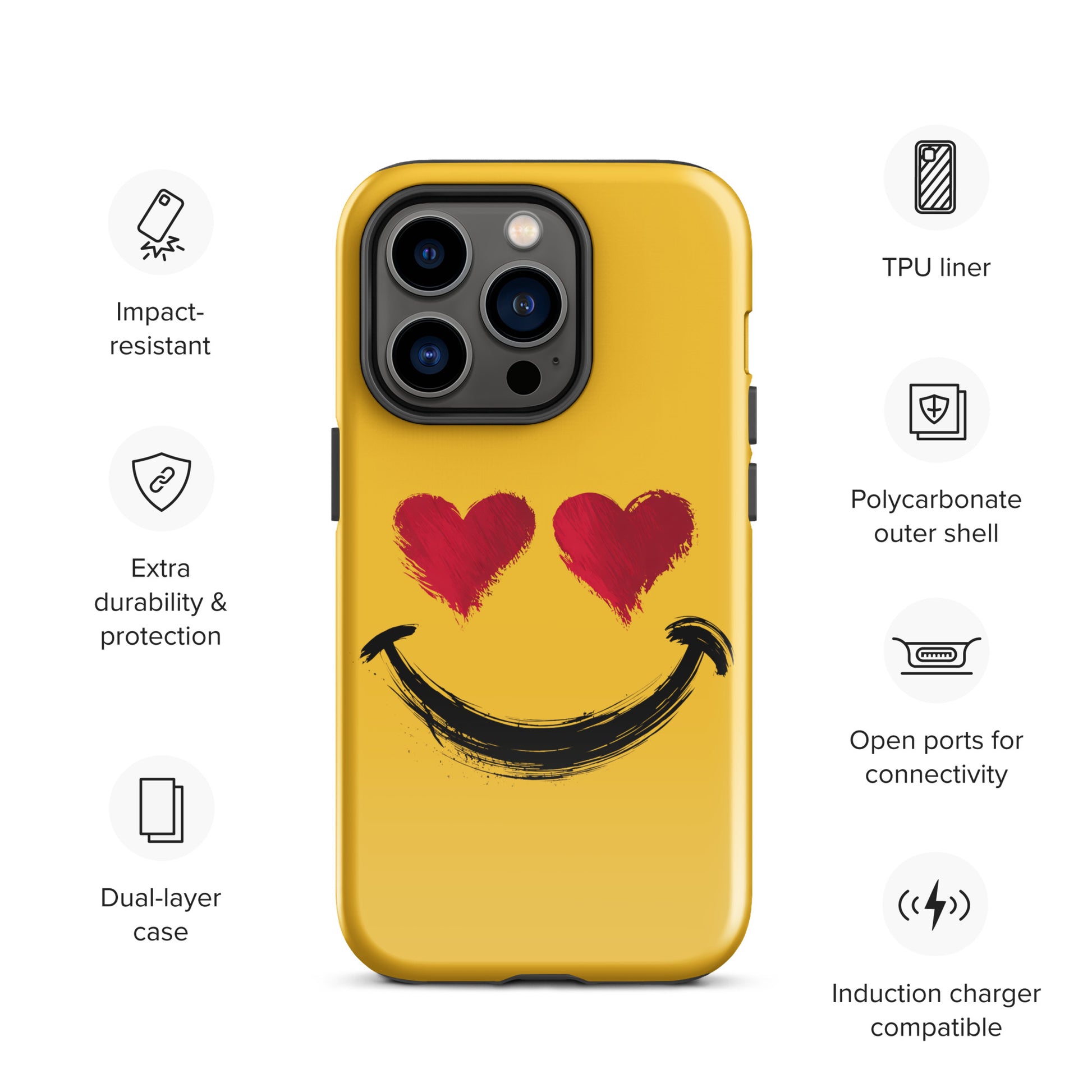 Phone Case for iPhone with Heart‑Eyes Smiley Art showing bold, playful design and durable protection.