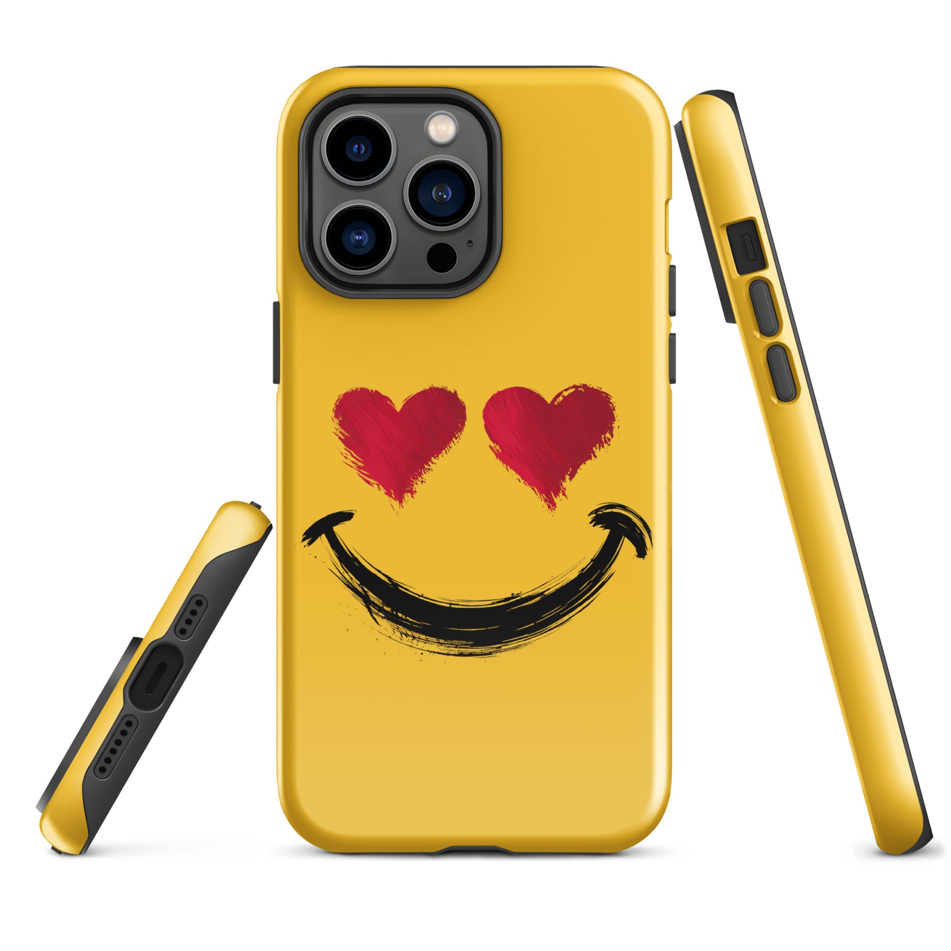 Phone Case for iPhone showcasing heart-eyes smiley art, bold style with vibrant colors and artistic brushstroke textures.