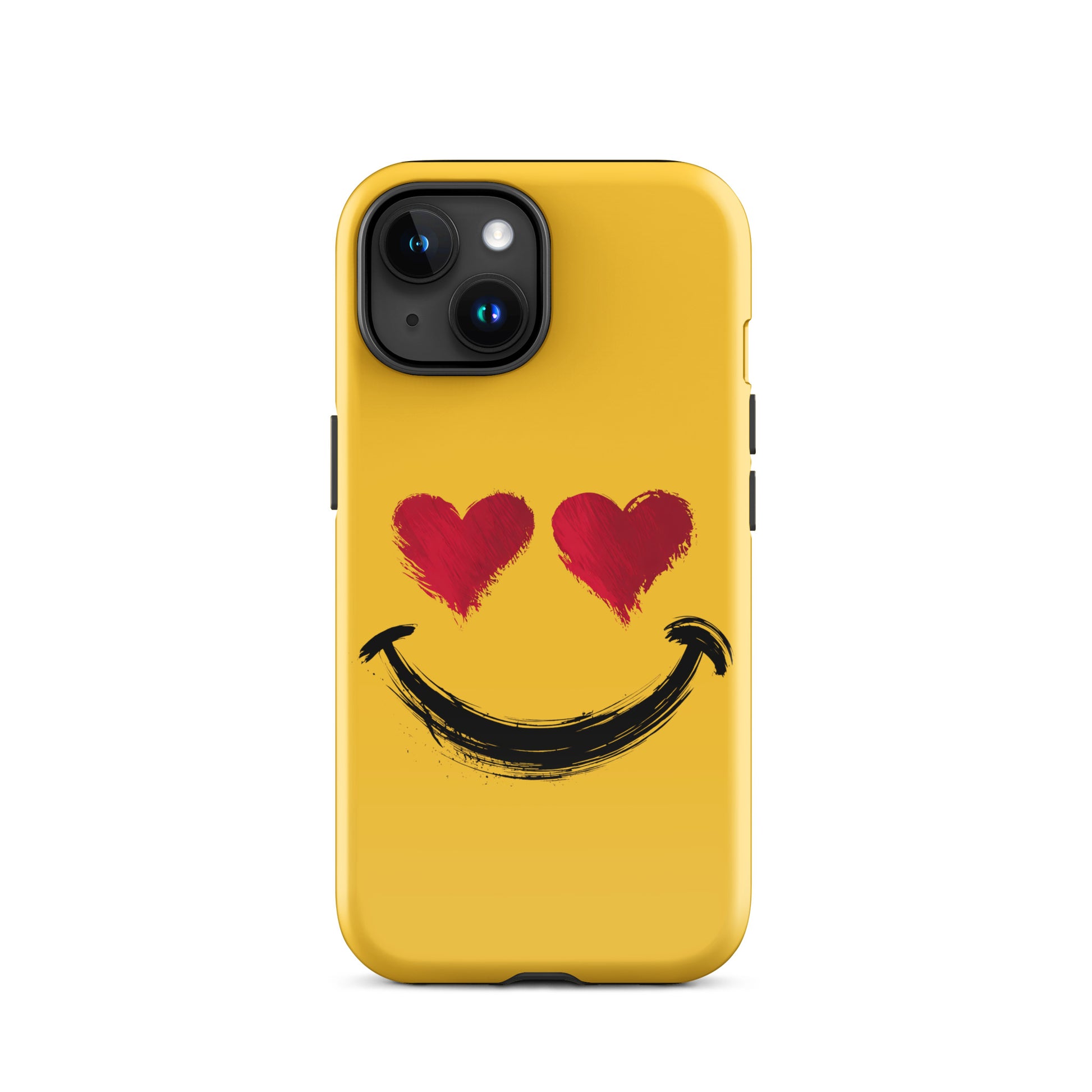 Phone Case with heart-eyes smiley art for iPhone, bold style, playful design with vibrant colors and artistic textures.