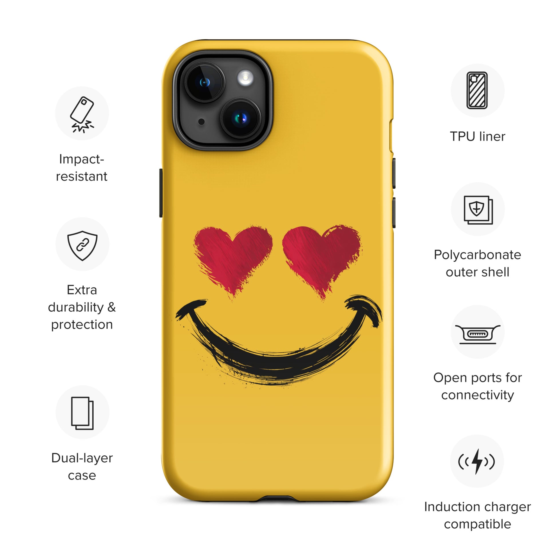 Bold style Phone Case for iPhone with heart-eyes smiley art enhancing device protection with artistic flair and premium feel.