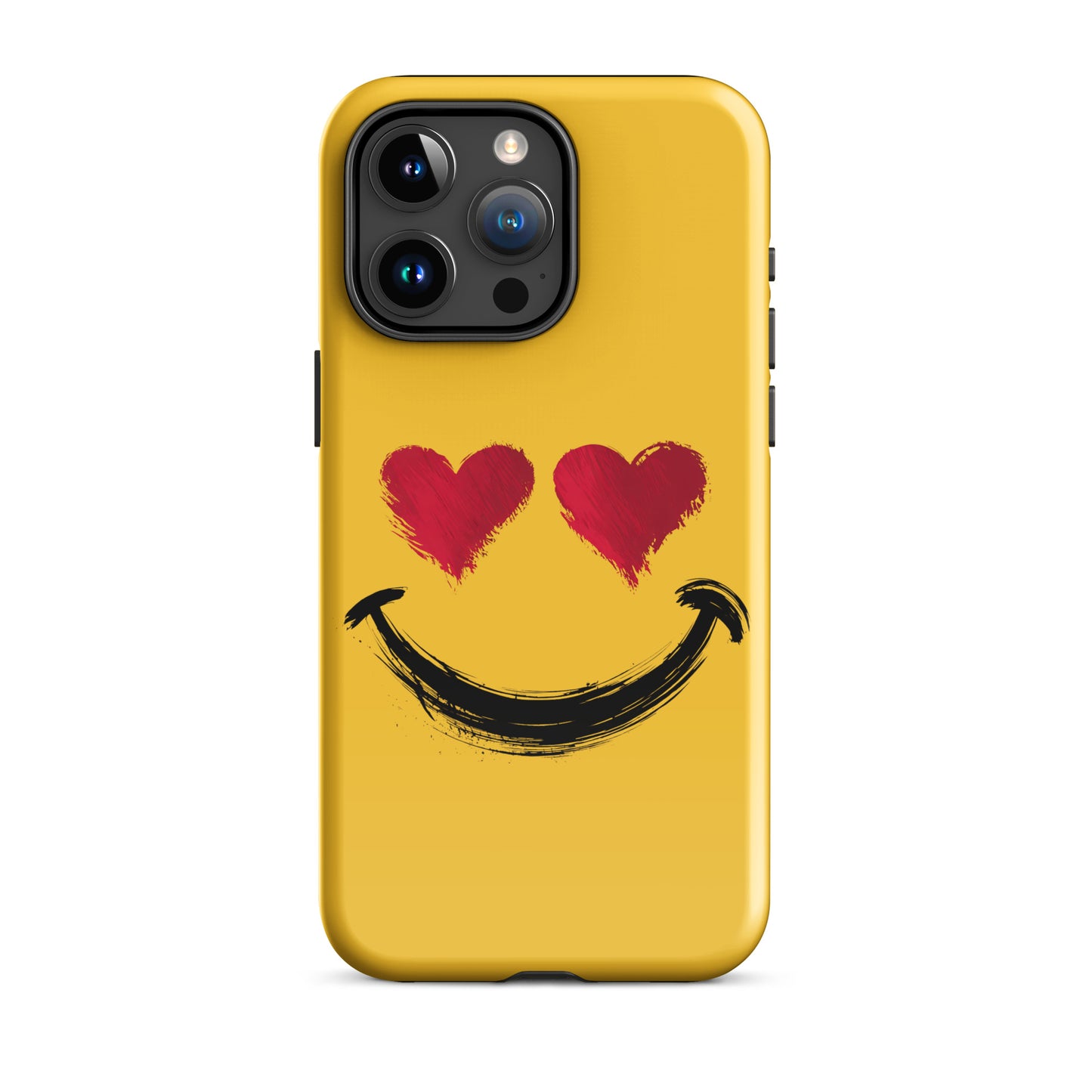 Phone Case for iPhone with heart-eyes smiley design, bold style, vibrant colors, artistic texture, luxury accessory focus.
