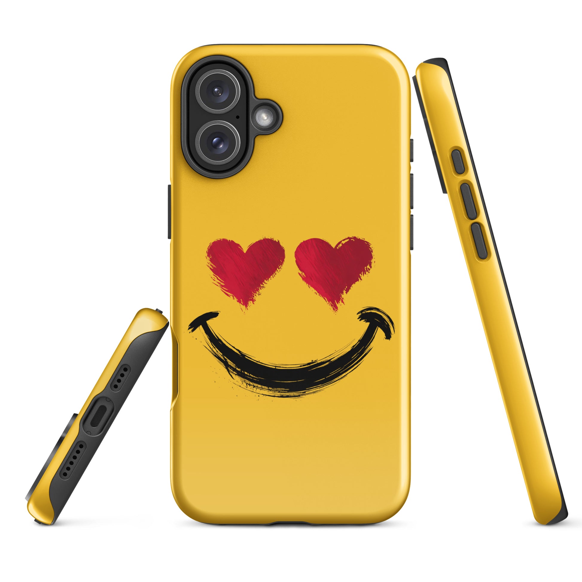 Phone Case for iPhone with heart-eyes smiley art, bold style, vibrant colors, and artistic brushstroke textures.