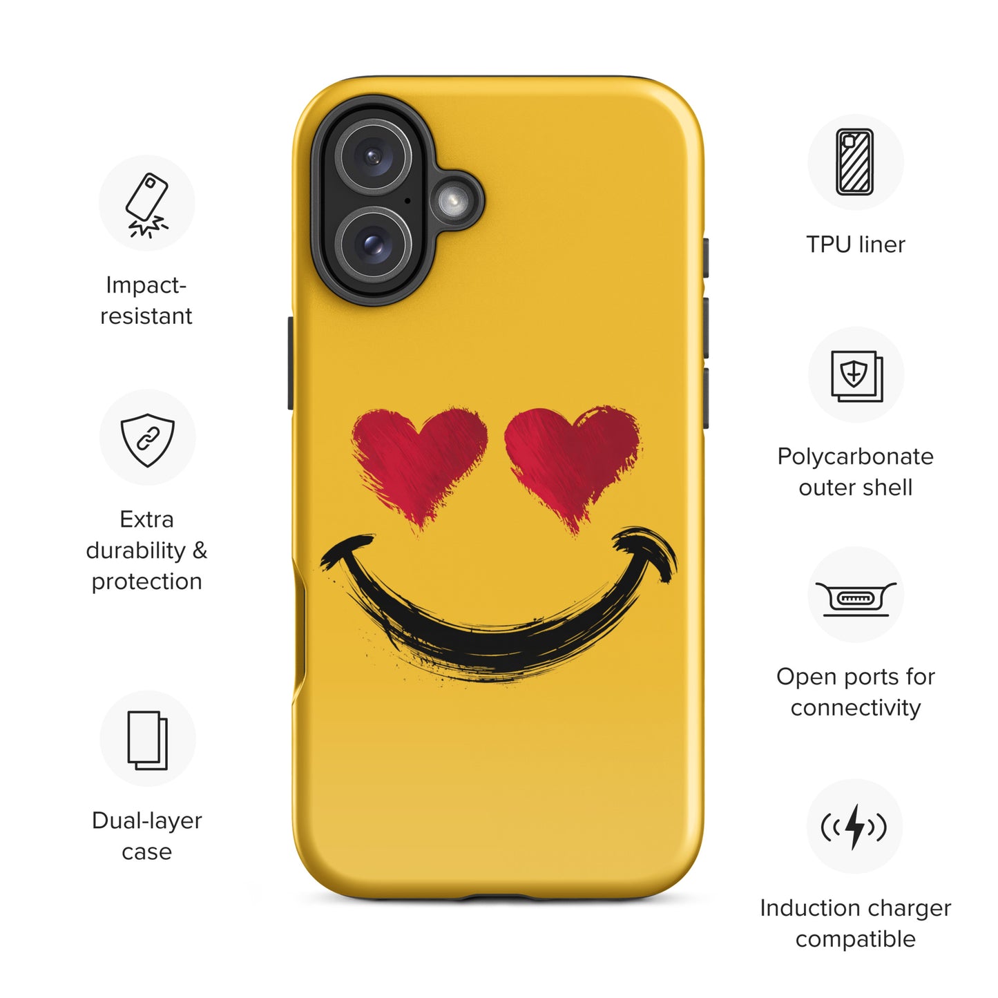 Phone Case for iPhone with heart‑eyes smiley art in vibrant colors and luxury design, impact-resistant, dual-layer protection