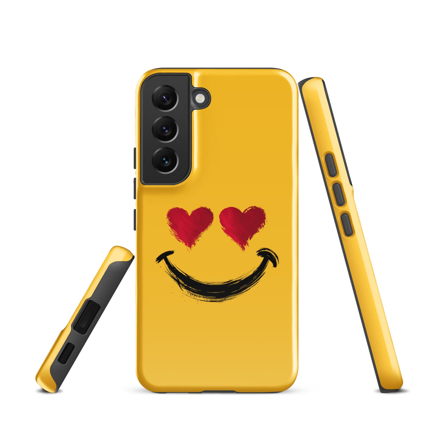 Phone Case for Samsung Galaxy with heart-eyes smiley design, showcasing bold style and vibrant colors.