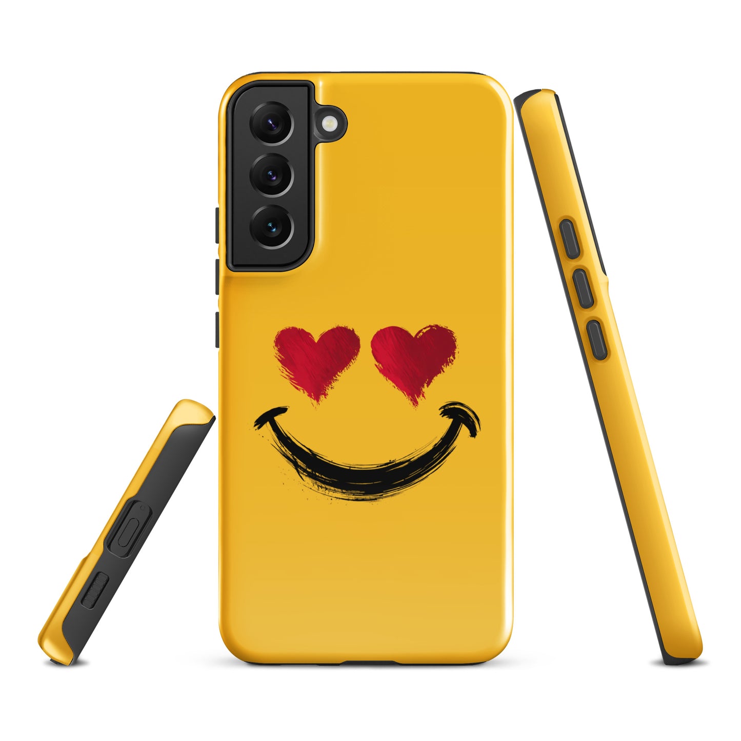 Phone Case with heart-eyes smiley art for Samsung Galaxy, bold design, vibrant colors, artistic textures, luxury accessory