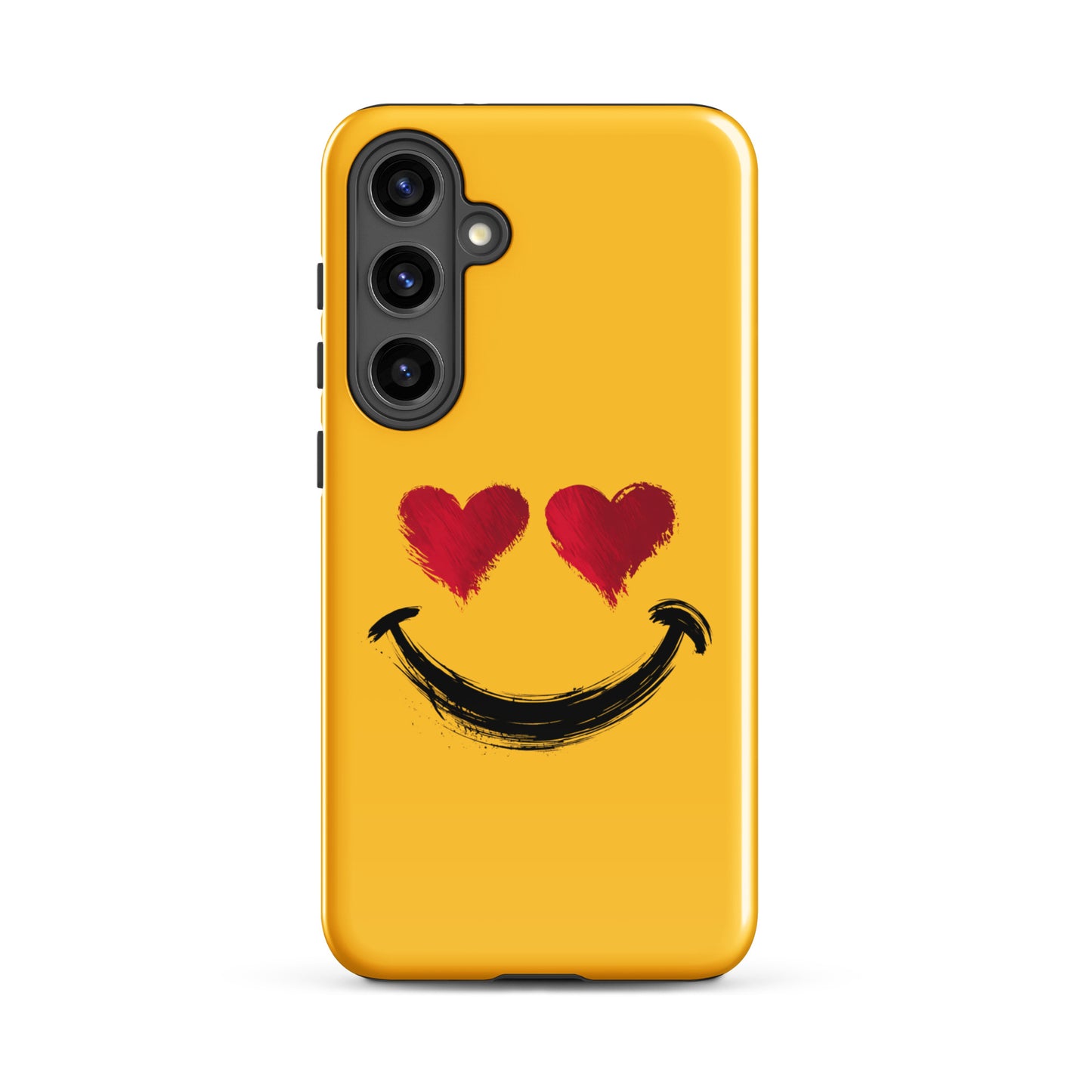 Phone Case for Samsung Galaxy with bold heart-eyes smiley art in vibrant colors, designed for joyful and stylish protection.