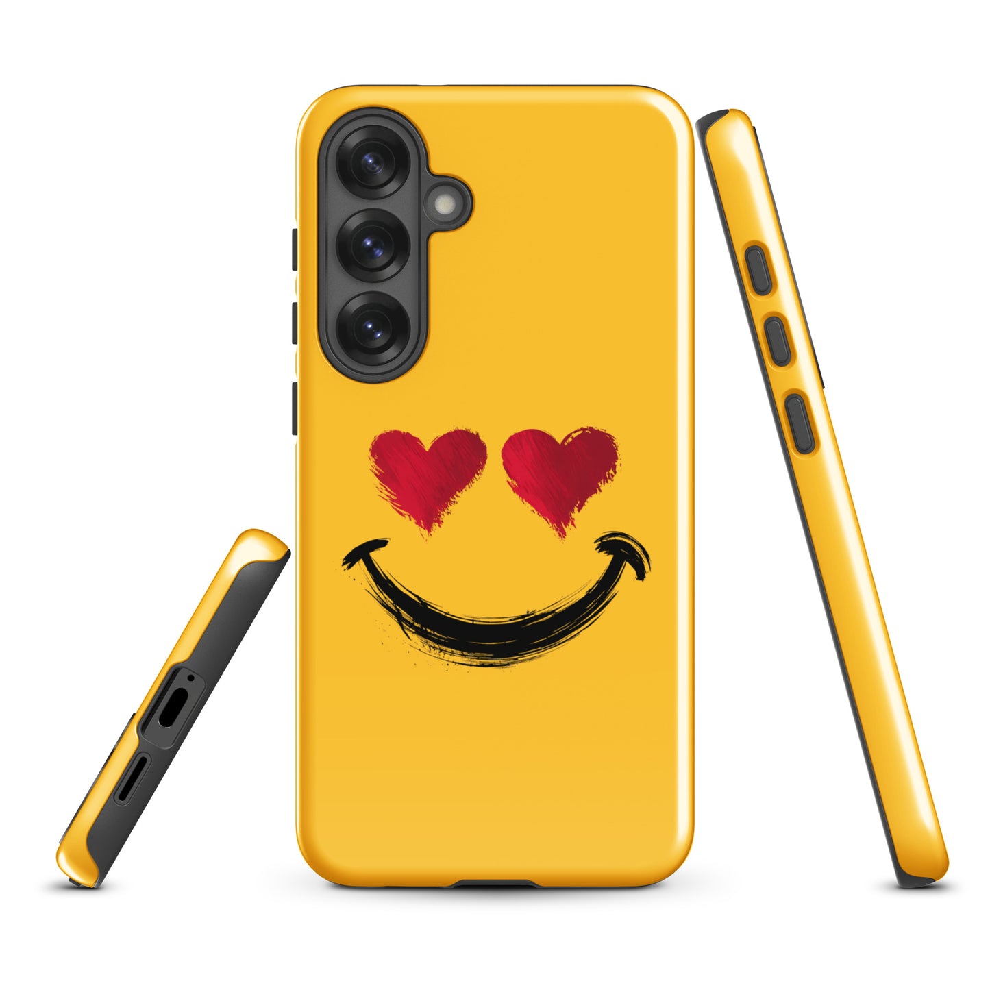 Phone Case for Samsung Galaxy with heart-eyes smiley design in vibrant colors and artistic brushstroke textures.
