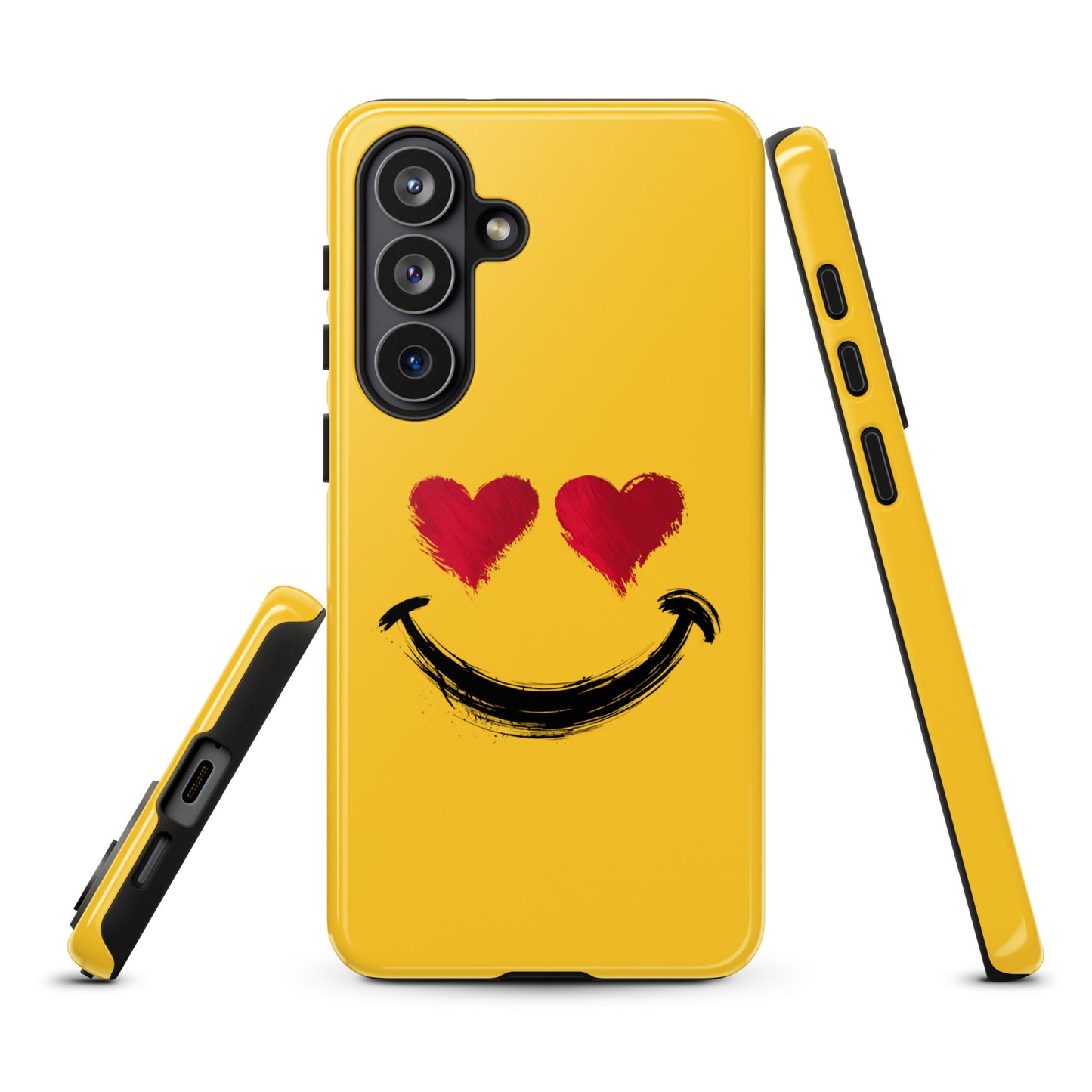 Phone Case for Samsung Galaxy with heart-eyes smiley design, vibrant yellow, premium feel, perfect for bold style and protection
