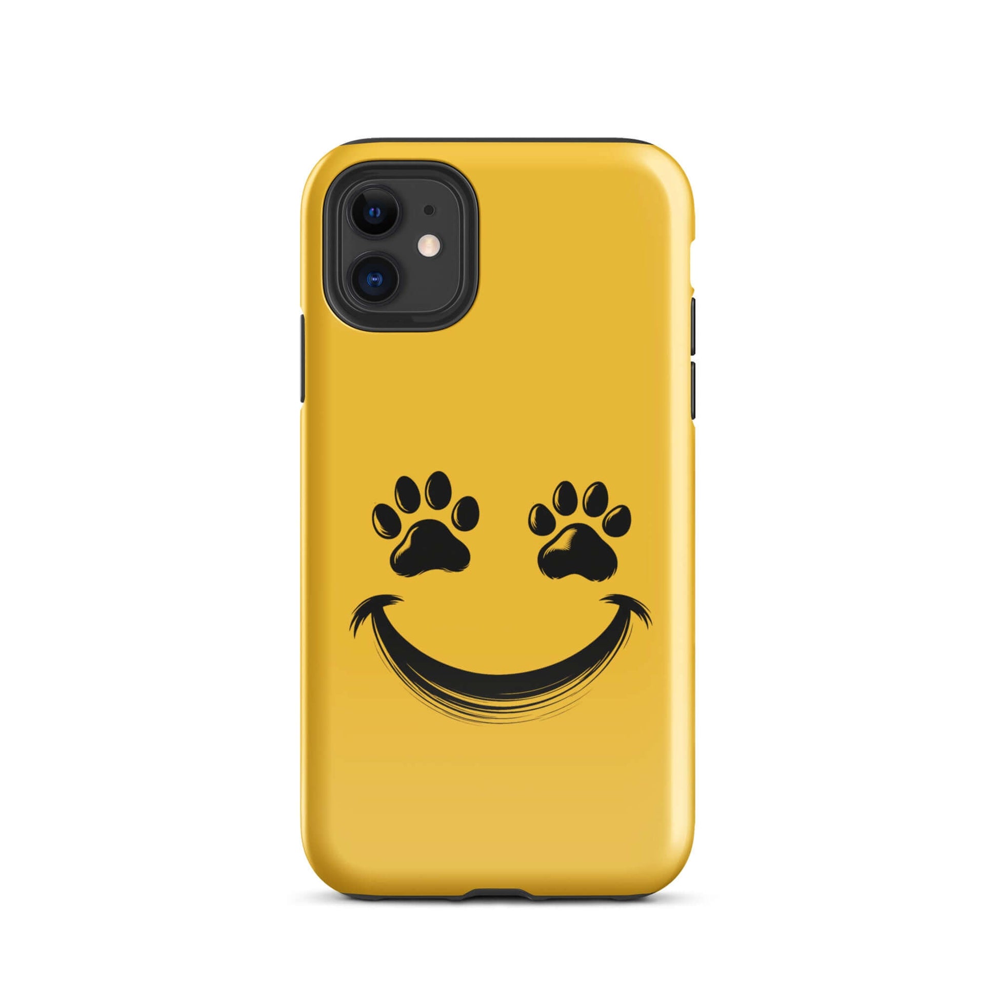 Phone Case for iPhone with smiley face and paw prints design, perfect for playful pet lovers who enjoy charming and durable accessories.