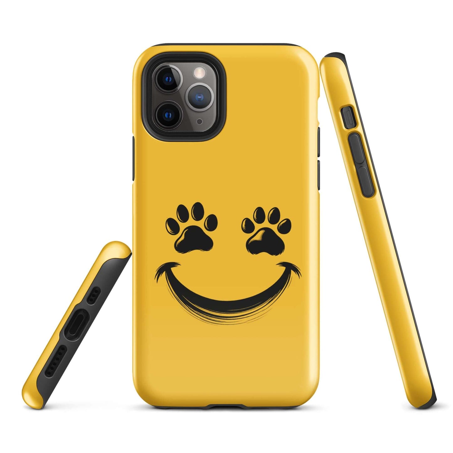 Phone Case for iPhone with smiley face and paw prints design, perfect for playful pet lovers seeking a vibrant and durable accessory.
