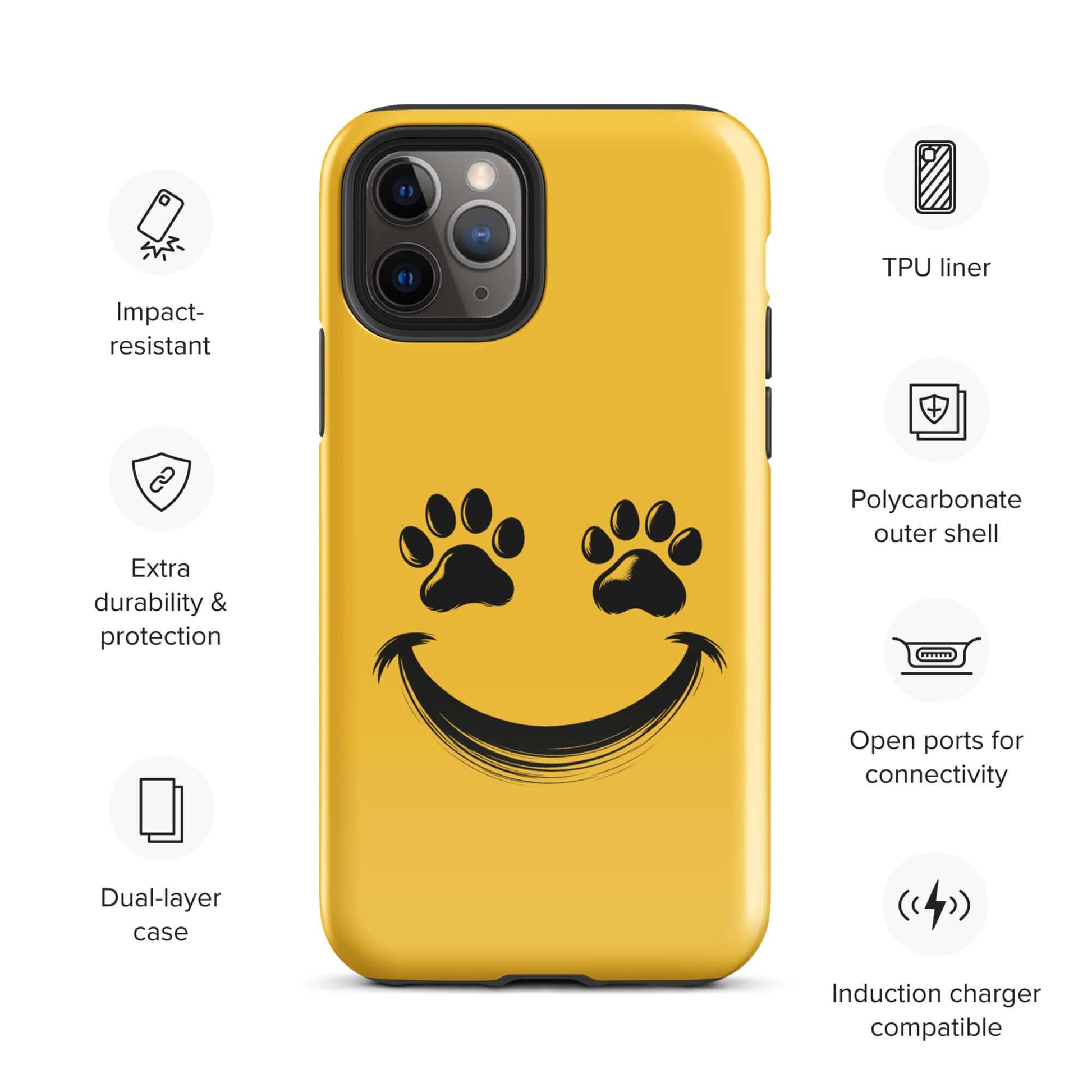 Phone Case for iPhone with smiley paw print design, perfect for pet lovers seeking style and durability.