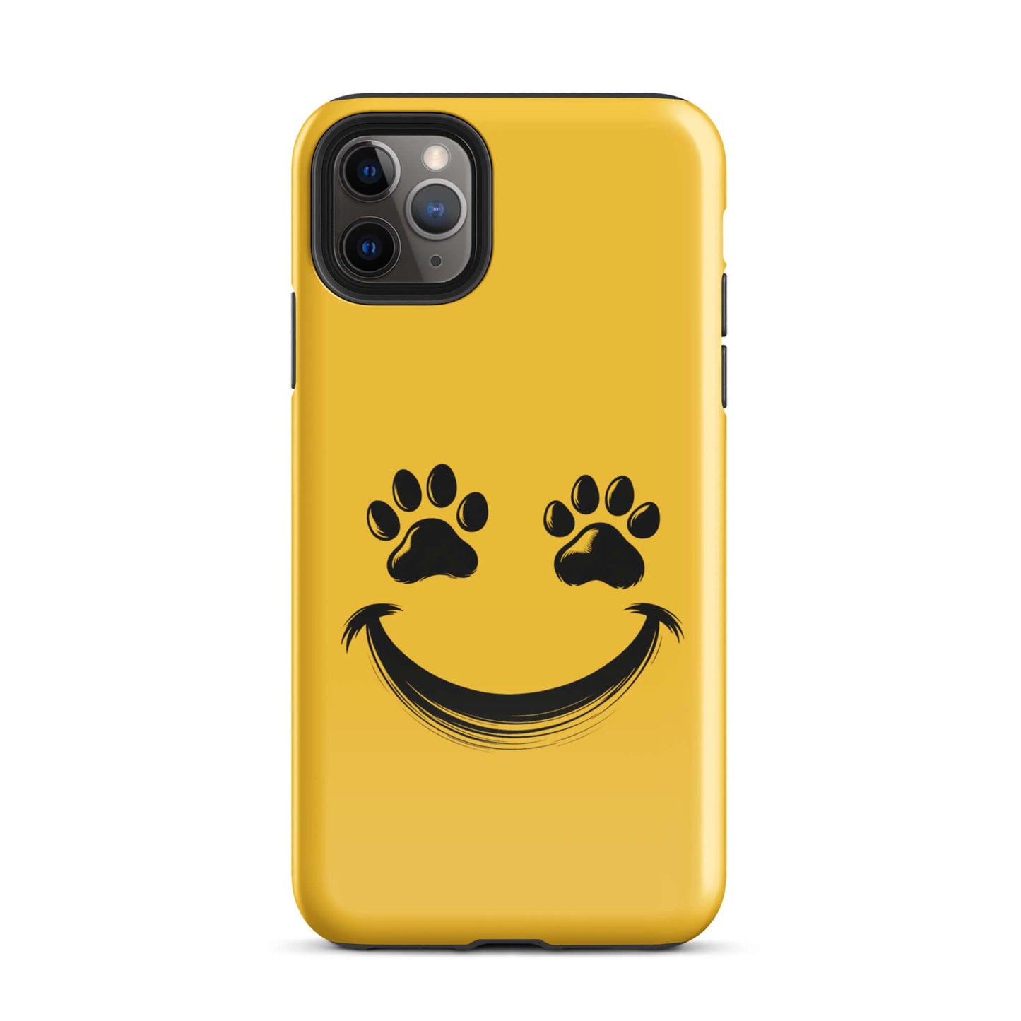 Phone Case for iPhone with smiley face and paw prints design for pet lovers.