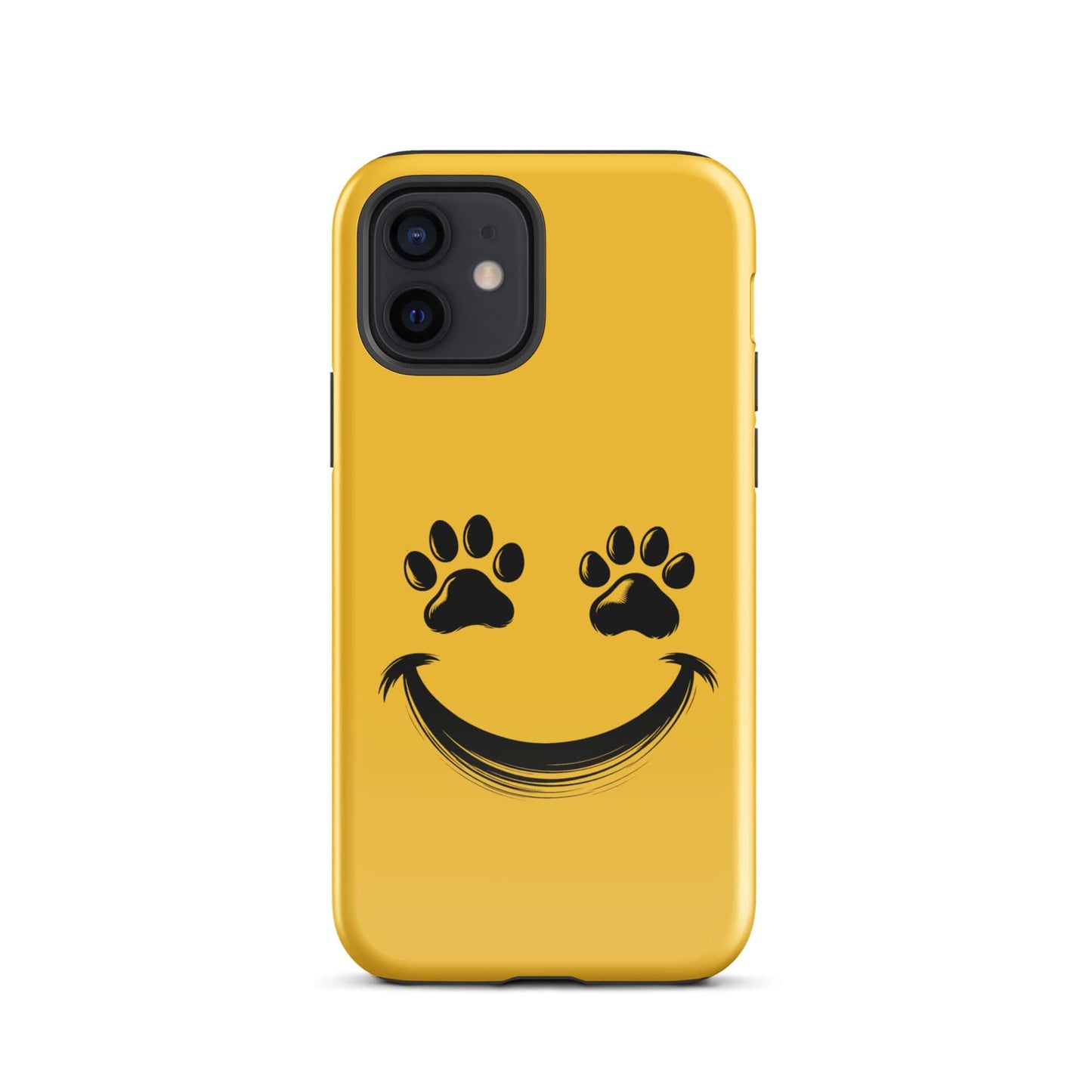 Phone Case with smiley face design featuring paw prints for playful pet lovers and animal enthusiasts.