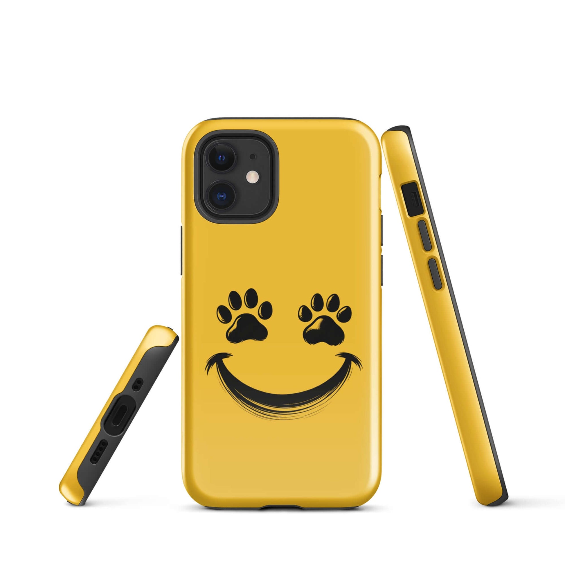 Phone Case for iPhone with smiley face design and paw prints
