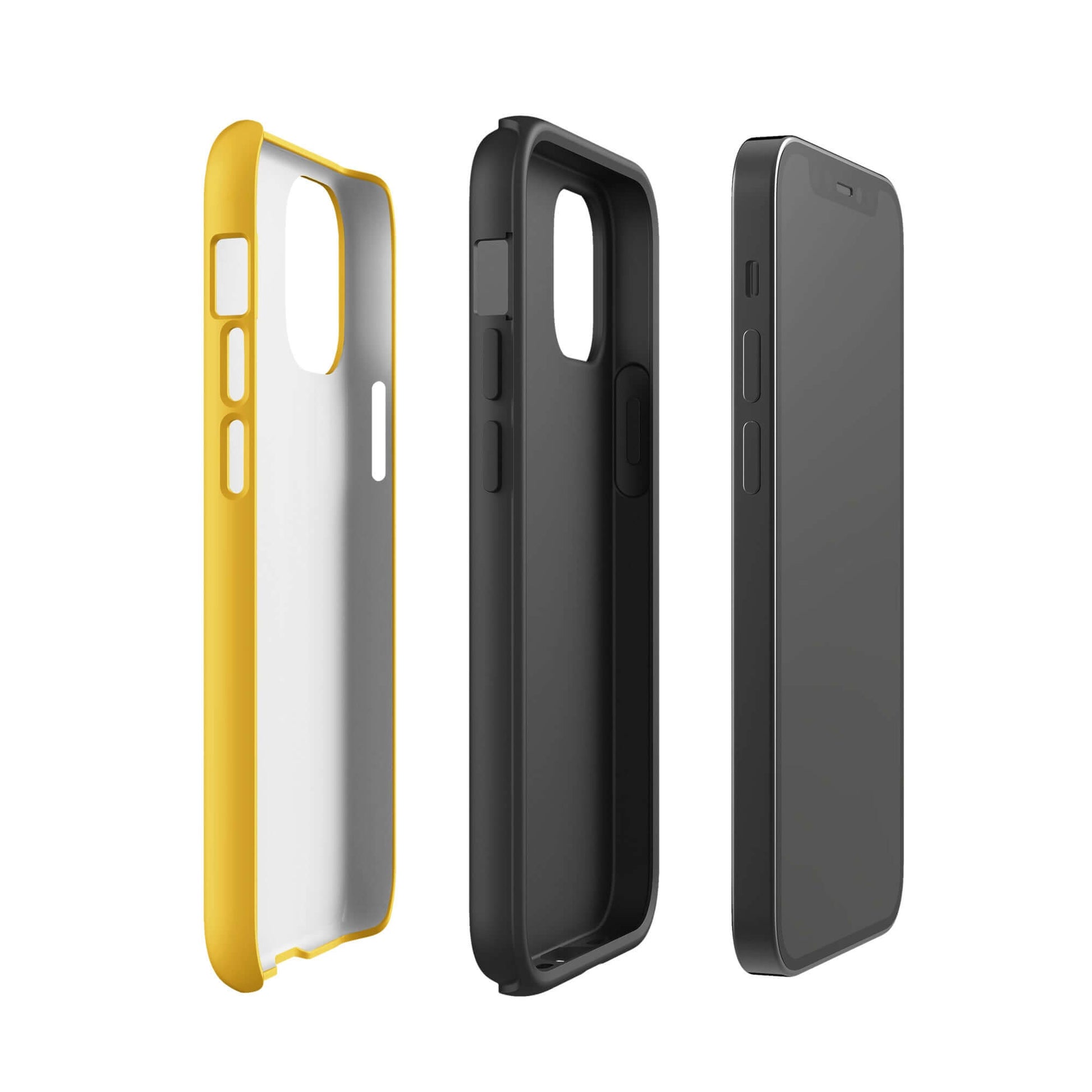 Three iPhone cases including a Phone Case with smiley paw print design for pet lovers, showcasing durability and playful style.