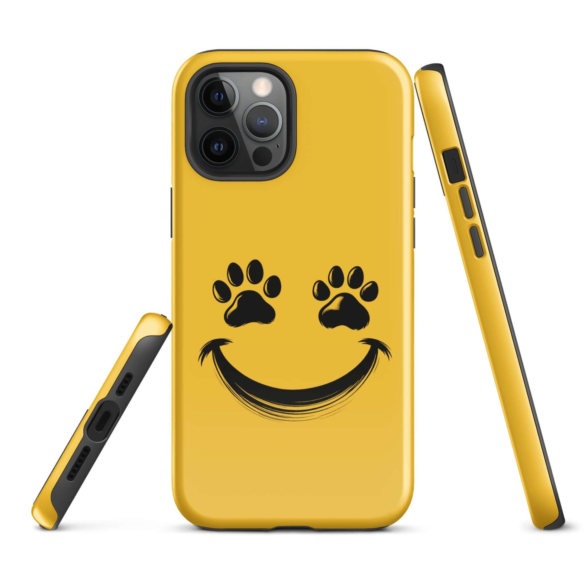 Phone Case for iPhone with smiley face and paw print design for pet lovers.