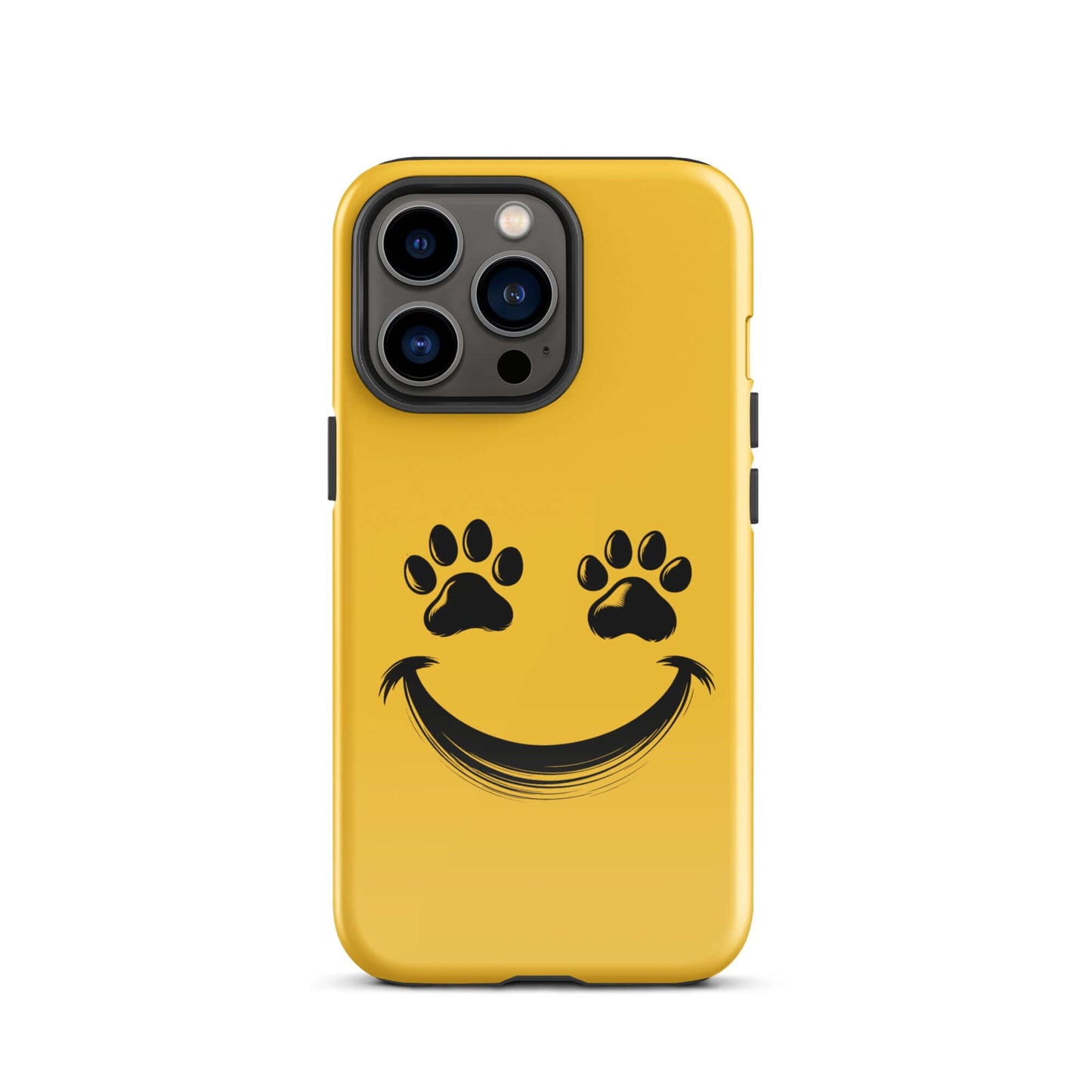 Phone Case with smiley face and paw print design for pet lovers.
