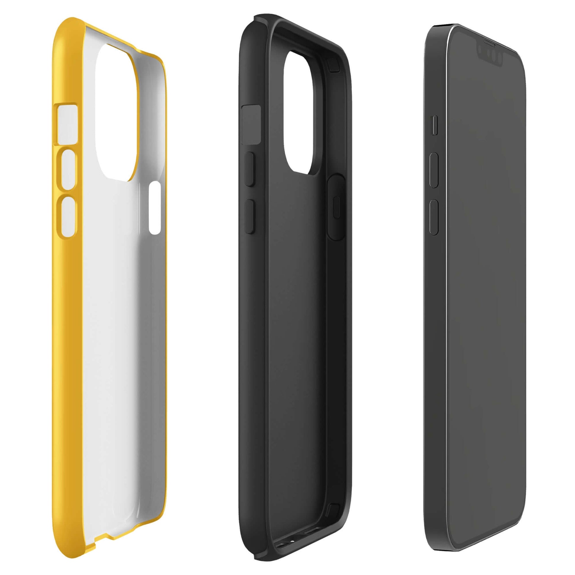 Phone Case for iPhone with smiley paw print face design for pet lovers, showcasing yellow and black options with protective structure.