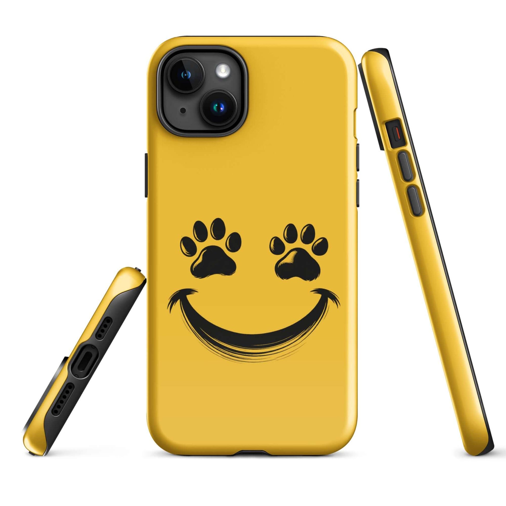 Phone Case for iPhone with smiley face and paw prints design for pet lovers.