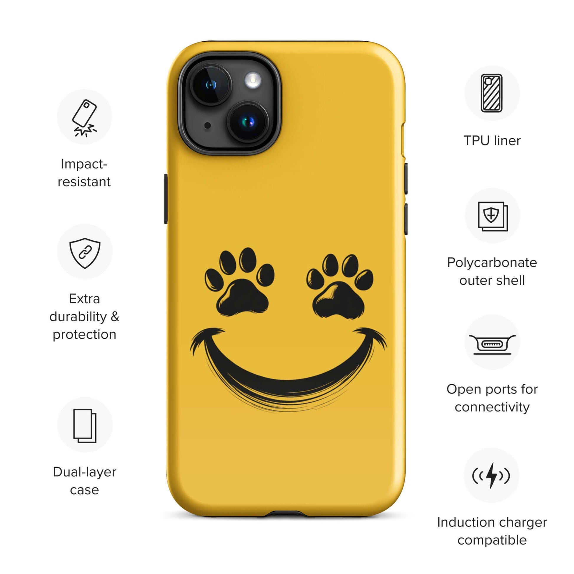 Phone Case for iPhone with smiley paw print face design for pet lovers, featuring durable protection and TPU liner.