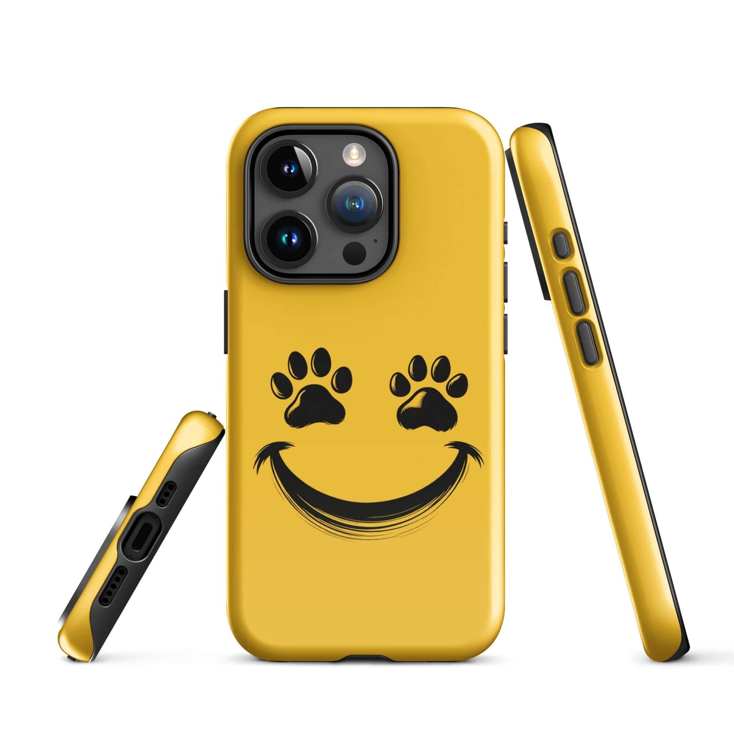 Phone Case for iPhone with smiley face and paw print design for pet lovers.