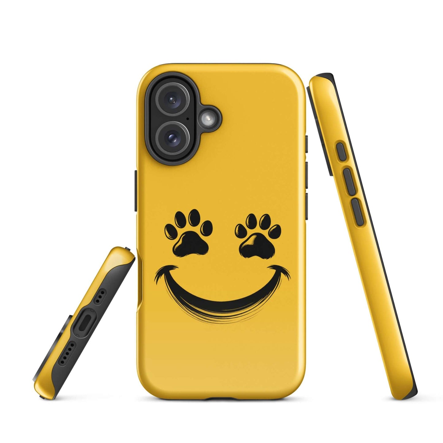 Phone Case with smiley paw print face design in yellow for pet lovers