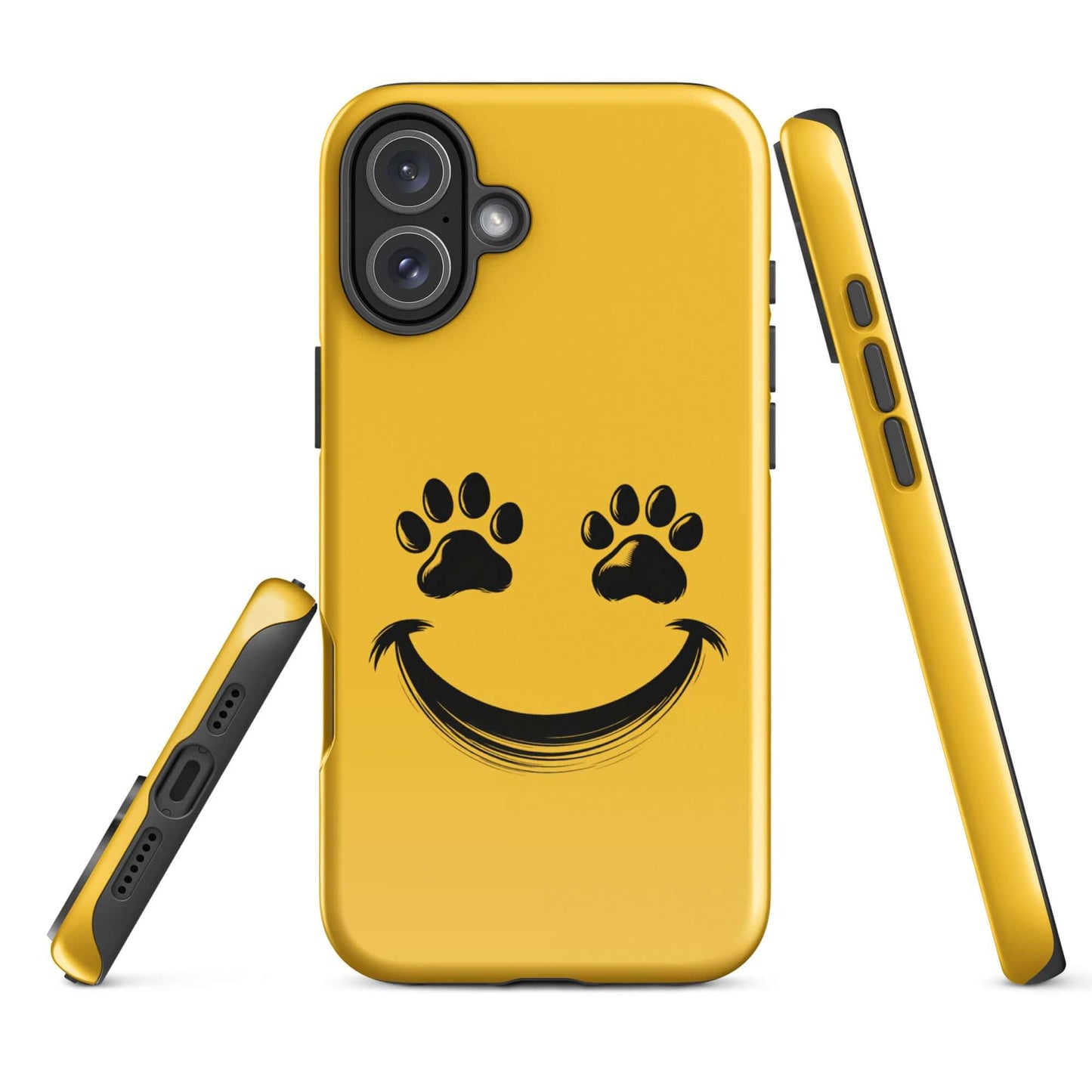Phone Case with smiley face and paw prints design for iPhone, perfect for playful pet lovers and animal enthusiasts.